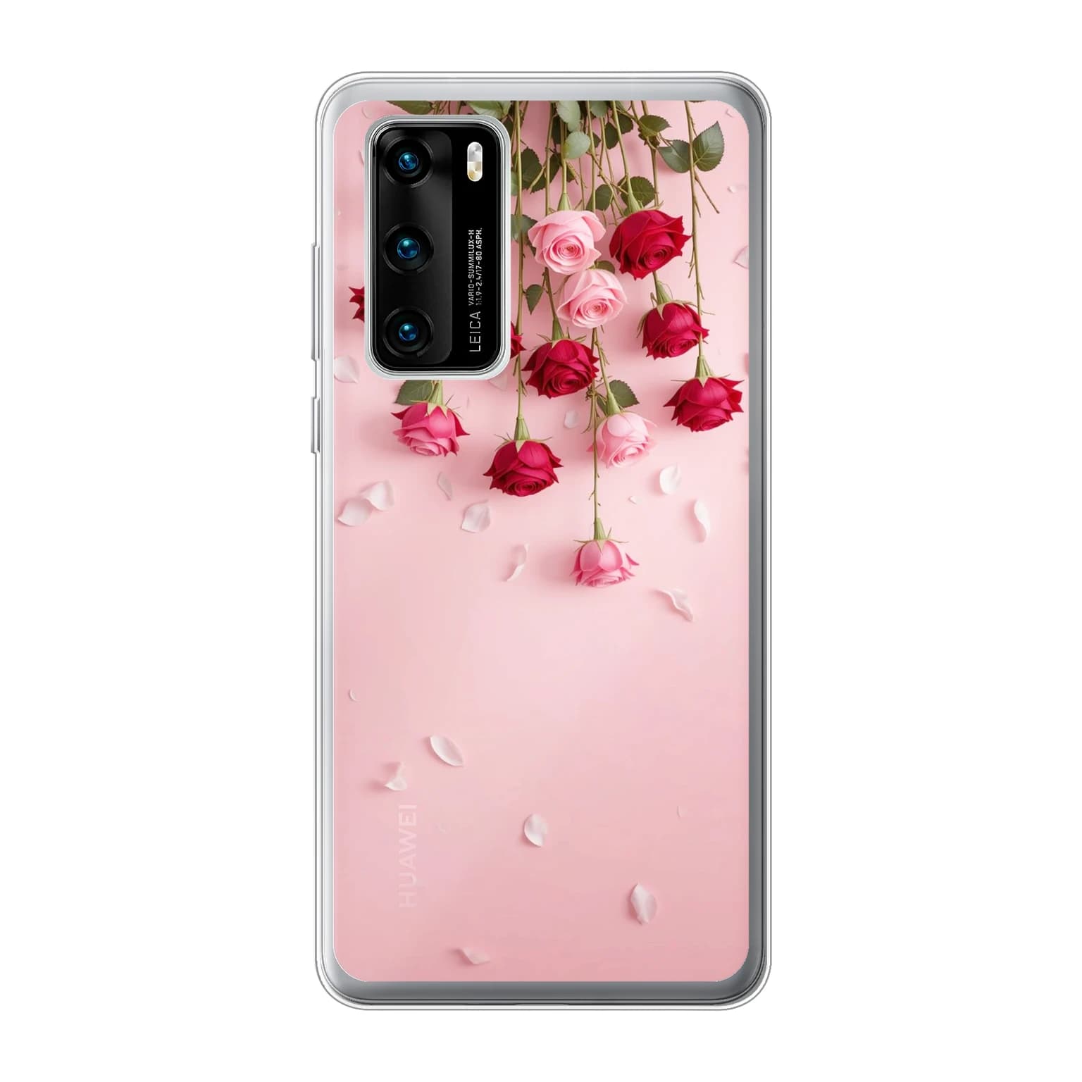 Transparent mjukt skal med namn för Huawei P40 - Motiv: Romantic Rose Cascade Design (tryckt design)