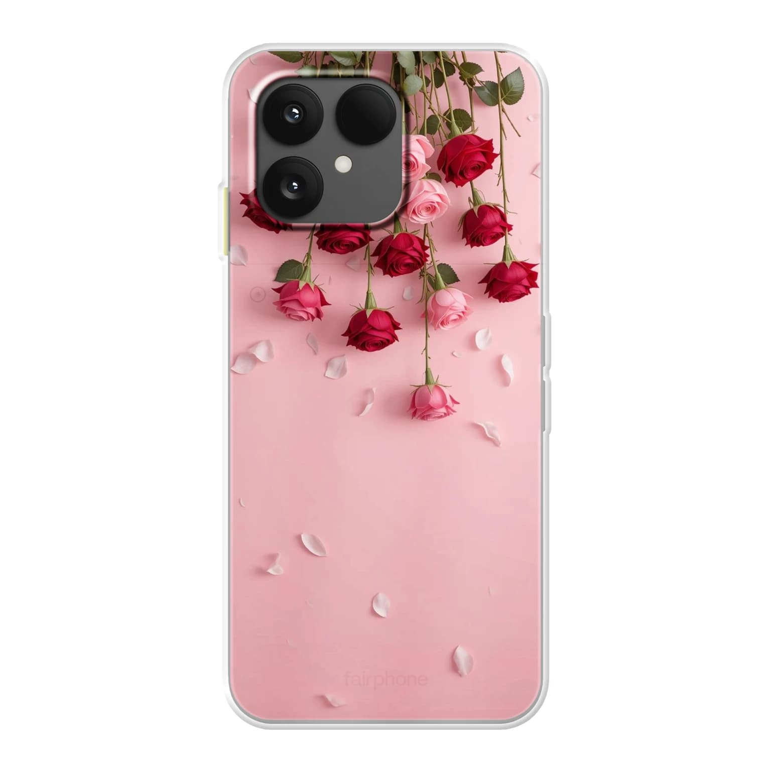 Transparent mjukt skal med namn för Fairphone 6 - Motiv: Romantic Rose Cascade Design (tryckt design)
