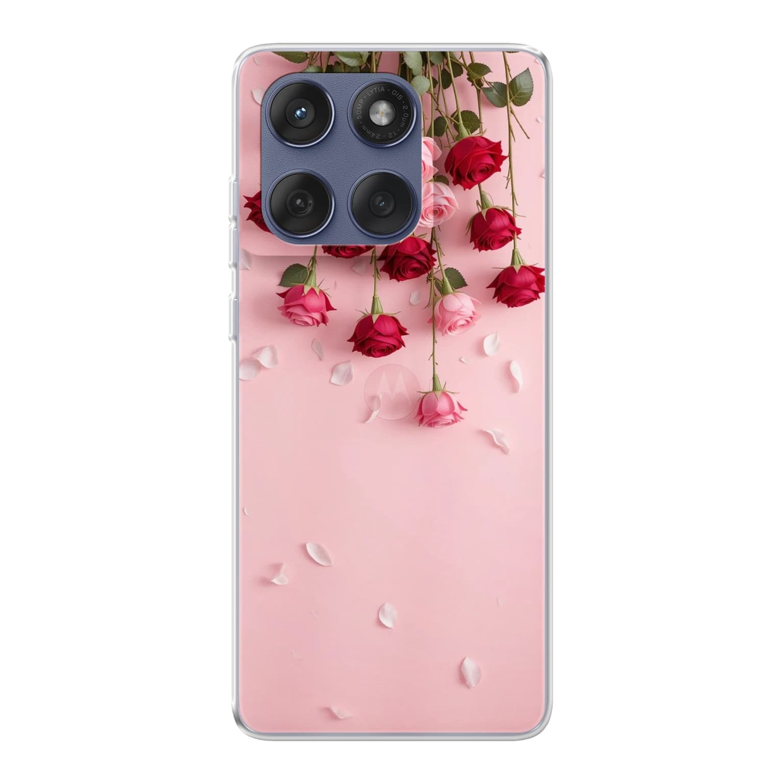 Transparent mjukt skal med namn för Motorola Edge 60 - Motiv: Romantic Rose Cascade Design (tryckt design)