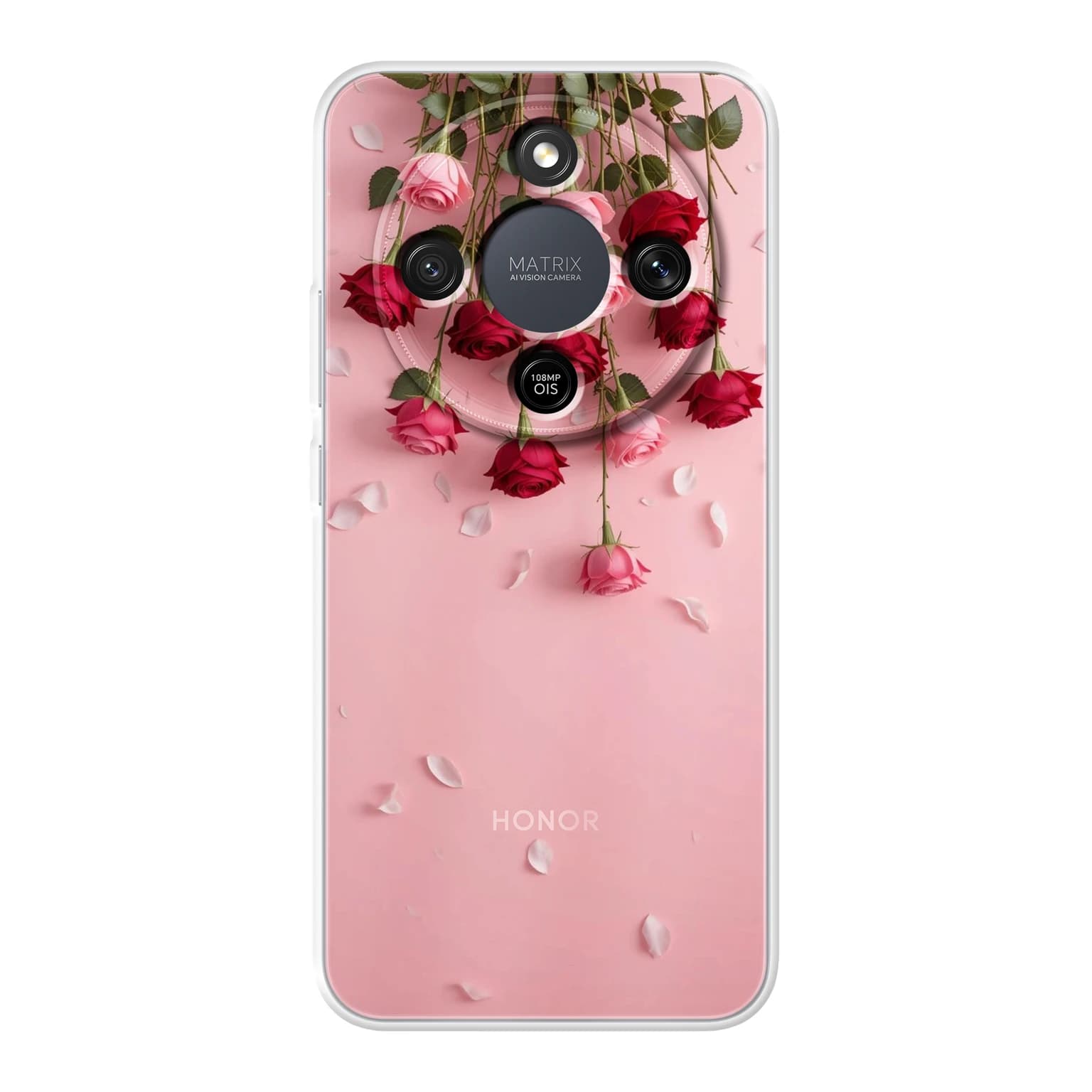 Transparent mjukt skal med namn för Honor MAGIC8 Lite - Motiv: Romantic Rose Cascade Design (tryckt design)