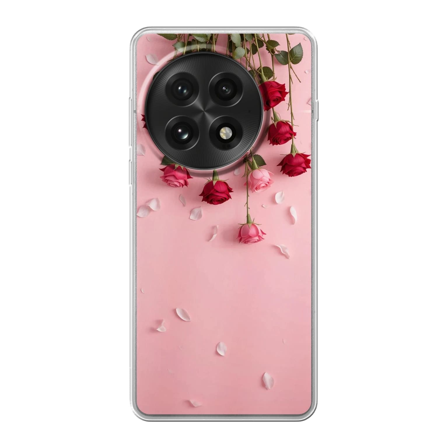 Transparent mjukt skal med namn för OnePlus 13 - Motiv: Romantic Rose Cascade Design (tryckt design)