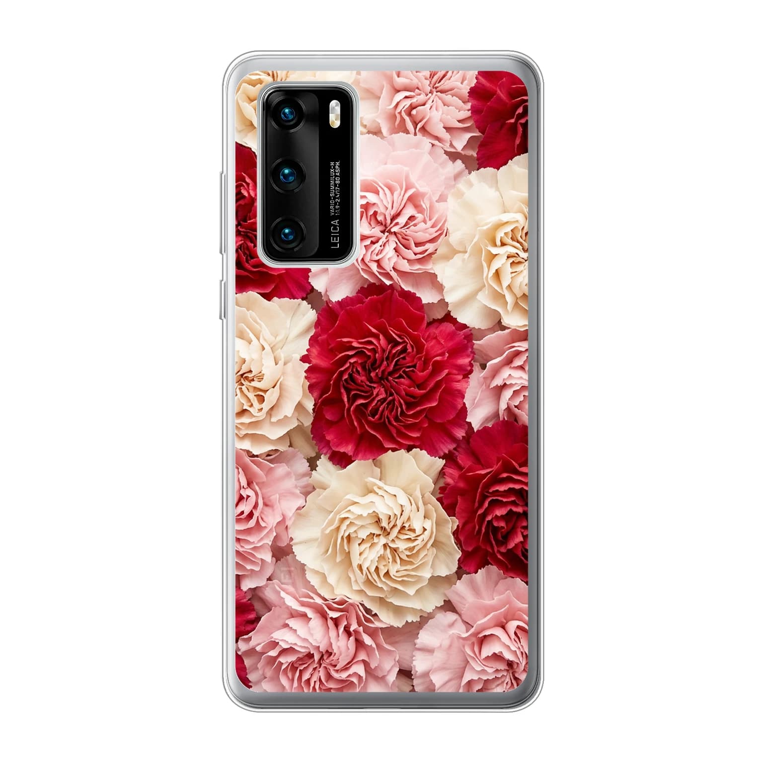 Transparent mjukt skal med namn för Huawei P40 - Motiv: Carnation Design (tryckt design)