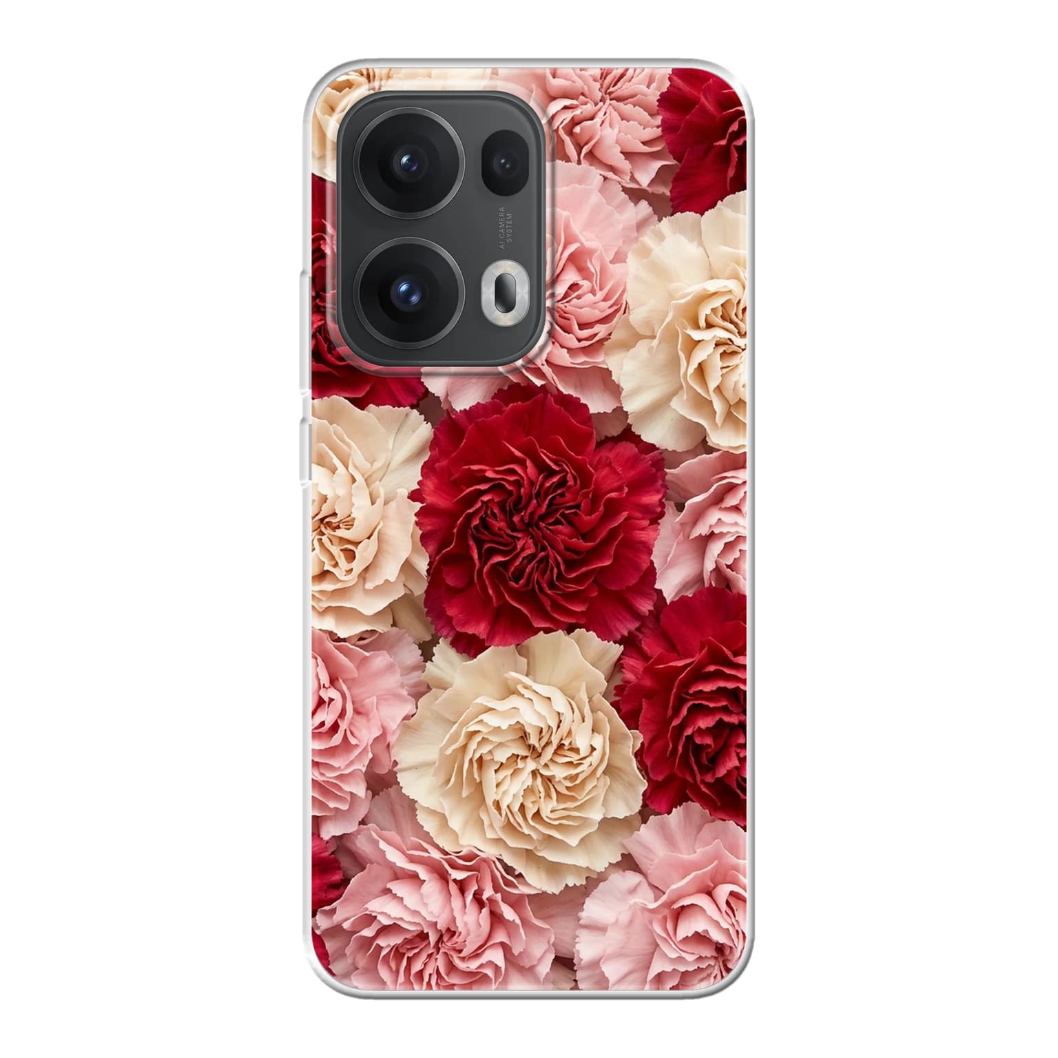 Transparent mjukt skal med namn för Oppo RENO13 Pro - Motiv: Carnation Design (tryckt design)