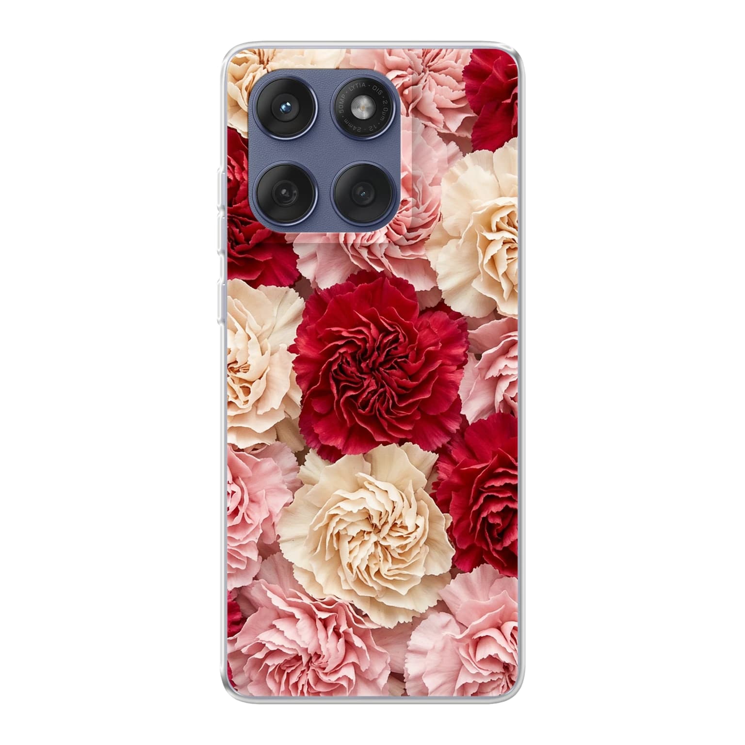 Transparent mjukt skal med namn för Motorola Edge 60 - Motiv: Carnation Design (tryckt design)