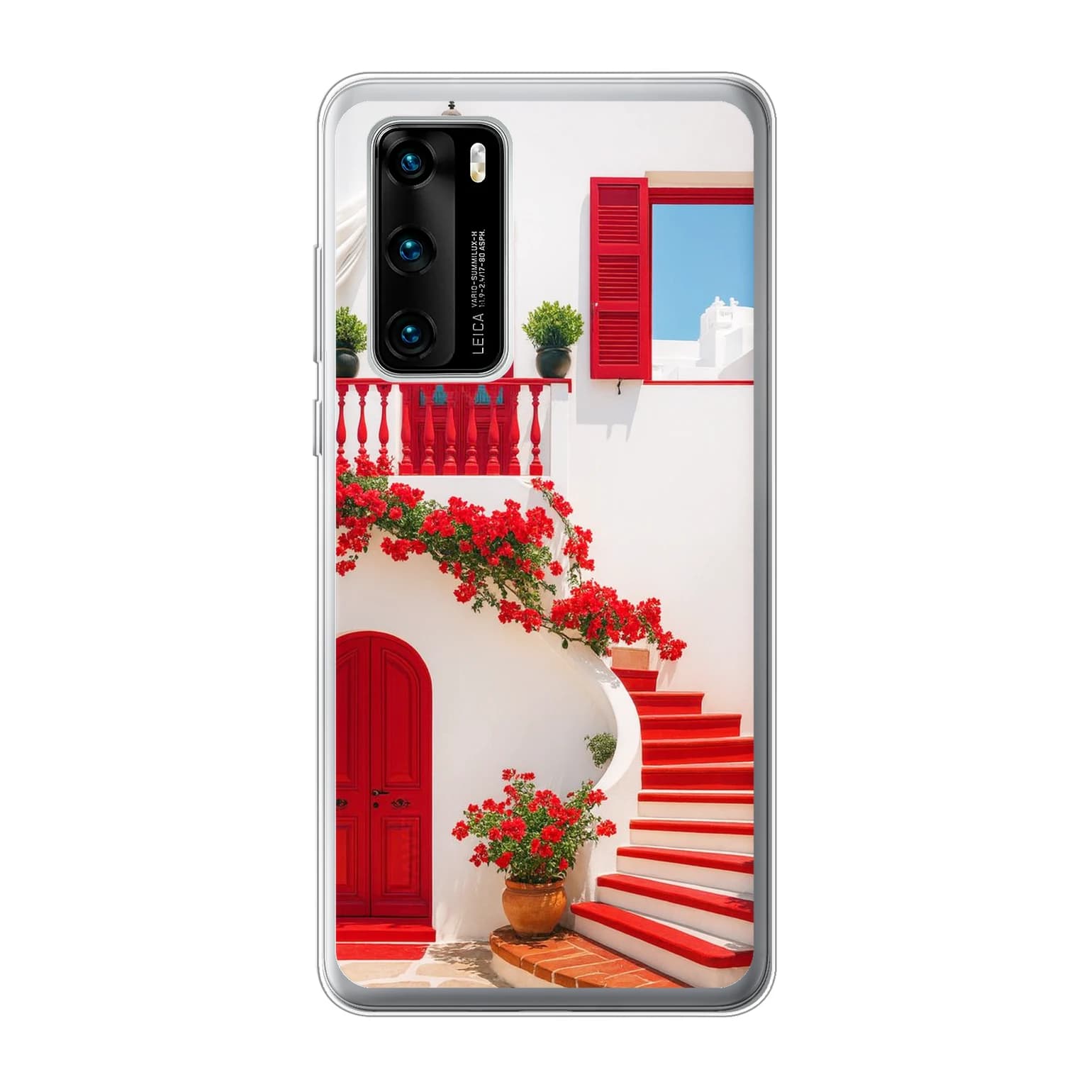 Transparent mjukt skal med namn för Huawei P40 - Motiv: Aegean Red Bloom Design (tryckt design)