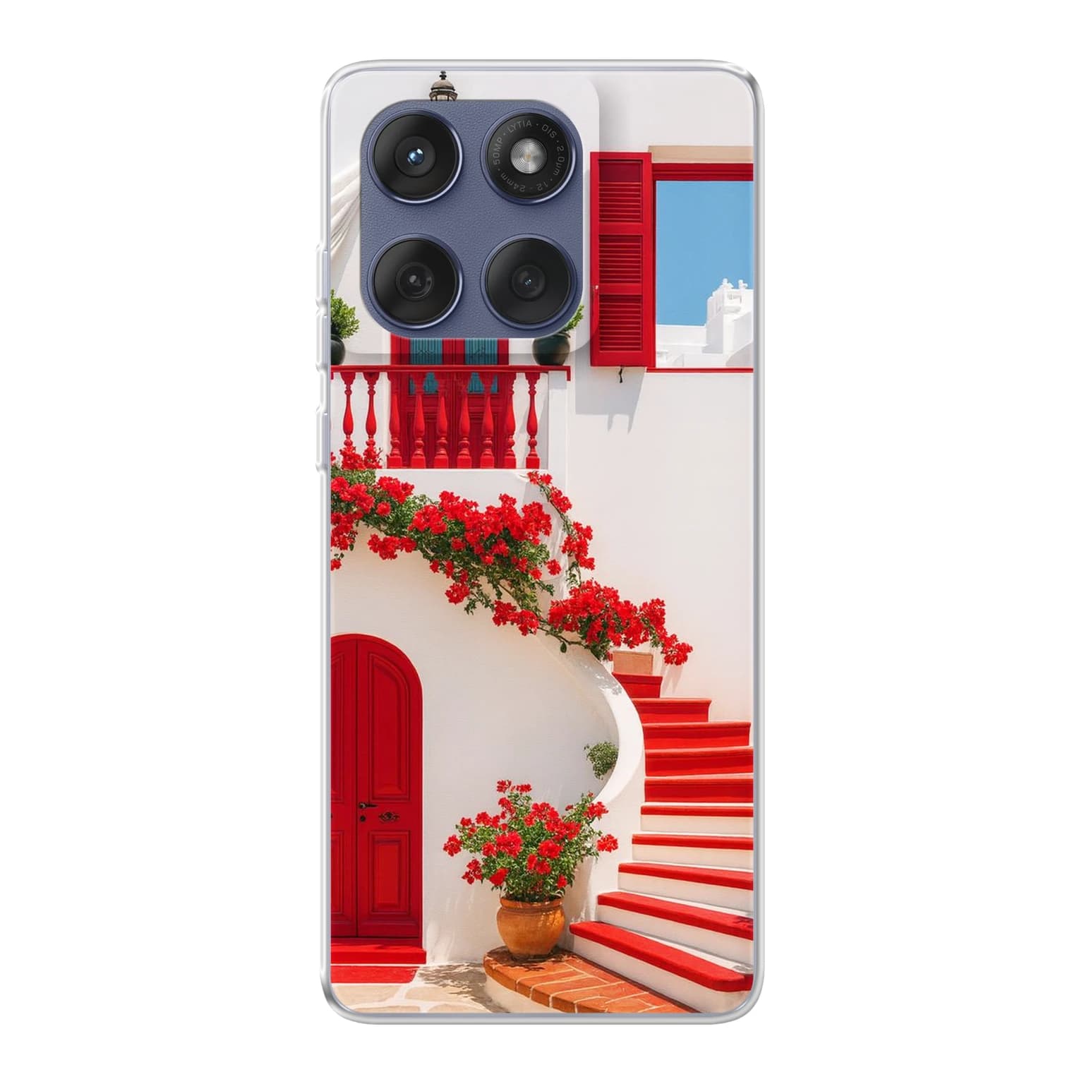 Transparent mjukt skal med namn för Motorola Edge 60 - Motiv: Aegean Red Bloom Design (tryckt design)