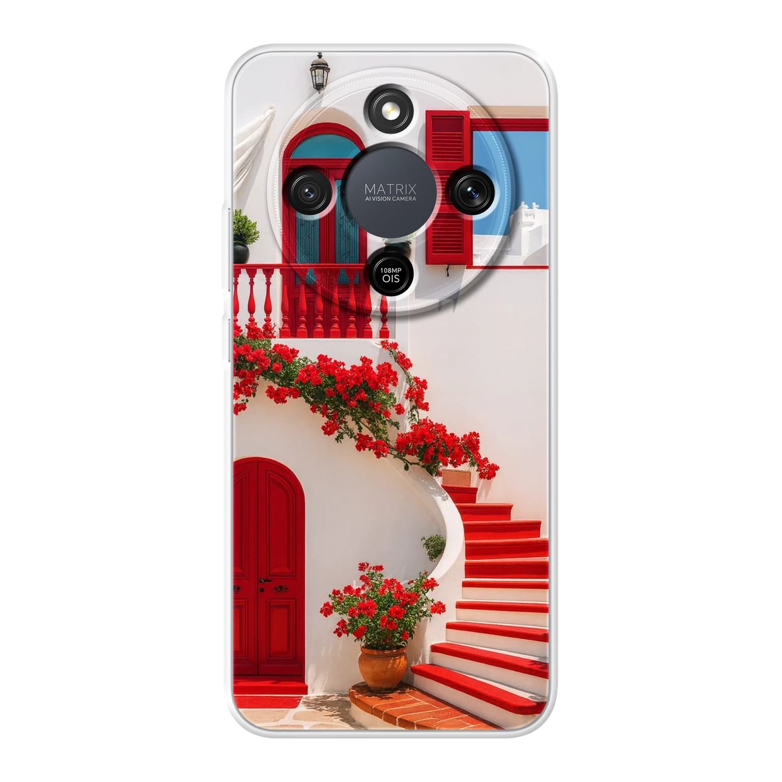 Transparent mjukt skal med namn för Honor MAGIC8 Lite - Motiv: Aegean Red Bloom Design (tryckt design)