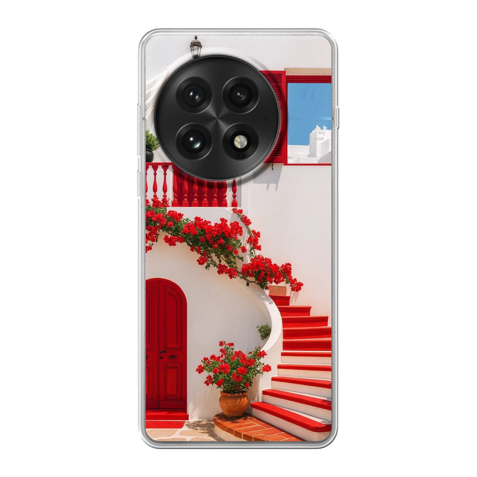 Transparent mjukt skal med namn för OnePlus 13 - Motiv: Aegean Red Bloom Design (tryckt design)