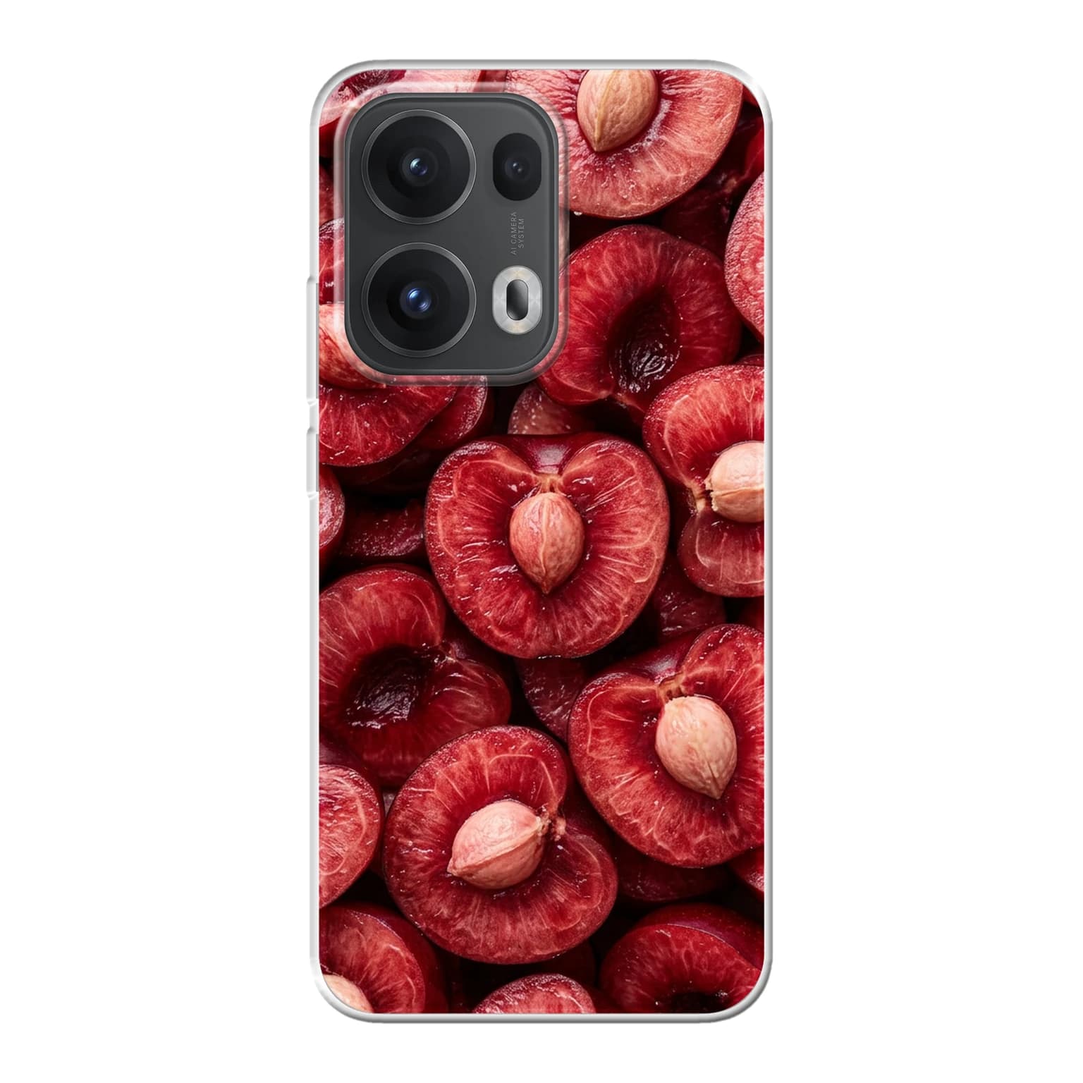 Transparent mjukt skal med namn för Oppo RENO13 Pro - Motiv: Cherry Cut Design (tryckt design)
