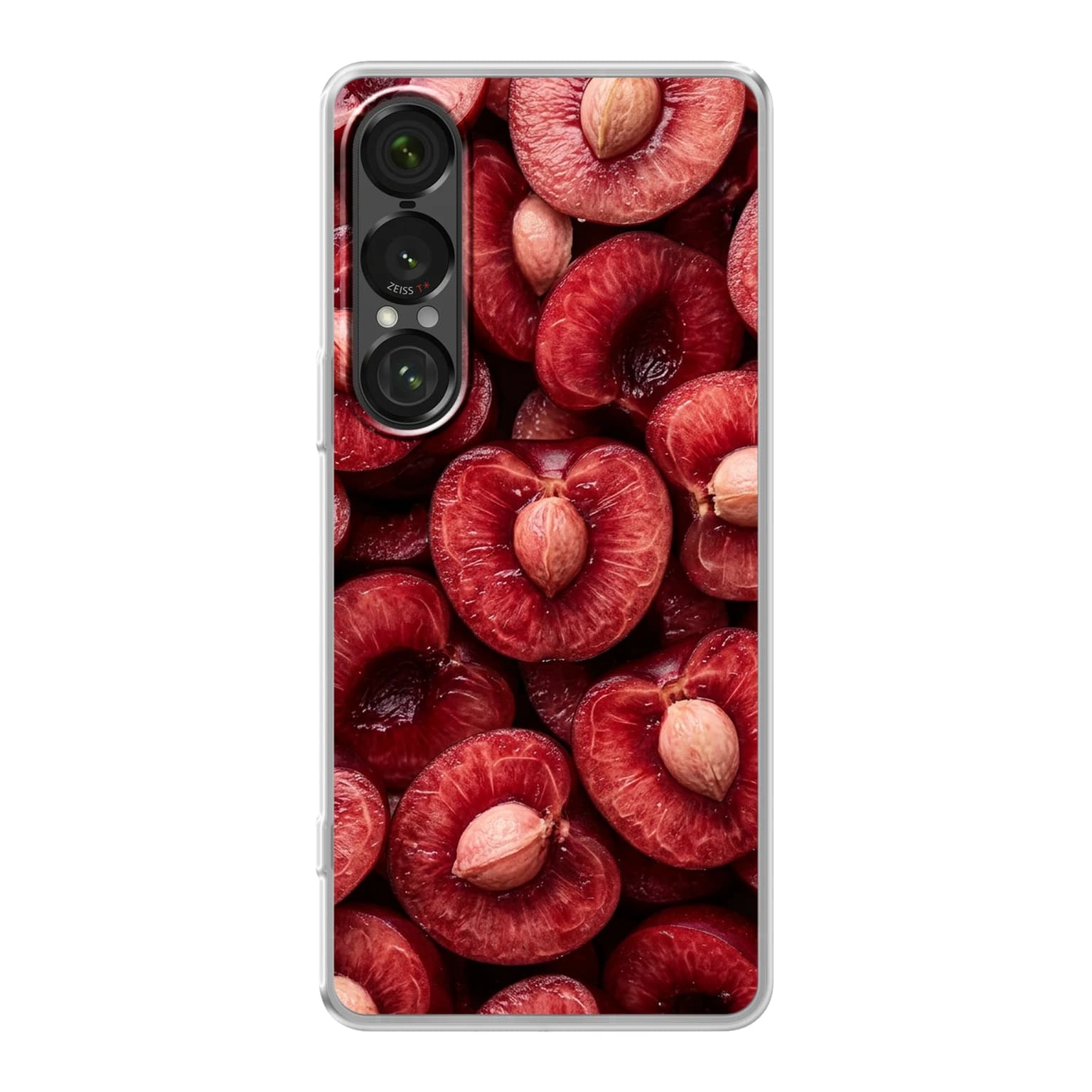 Transparent mjukt skal med namn för Sony Xperia 1 VII - Motiv: Cherry Cut Design (tryckt design)