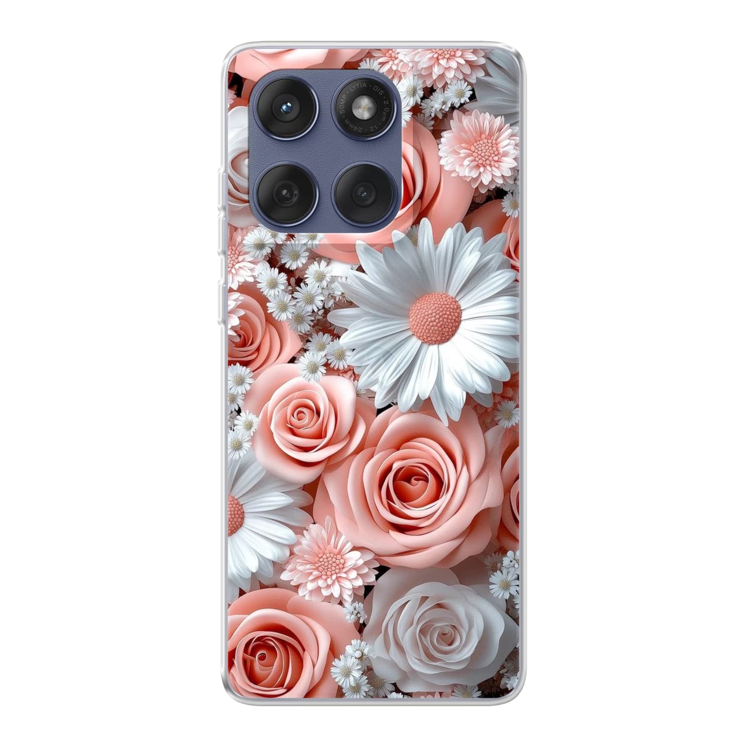 Transparent mjukt skal med namn för Motorola Edge 60 - Motiv: Blushing Petal Bloom Design 2 (tryckt design)
