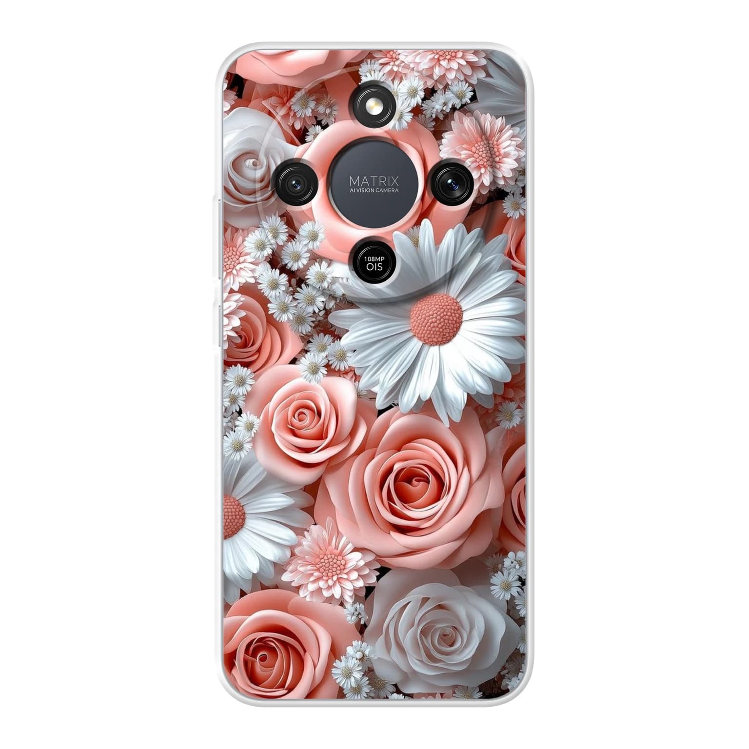 Transparent mjukt skal med namn för Honor MAGIC8 Lite - Motiv: Blushing Petal Bloom Design 2 (tryckt design)