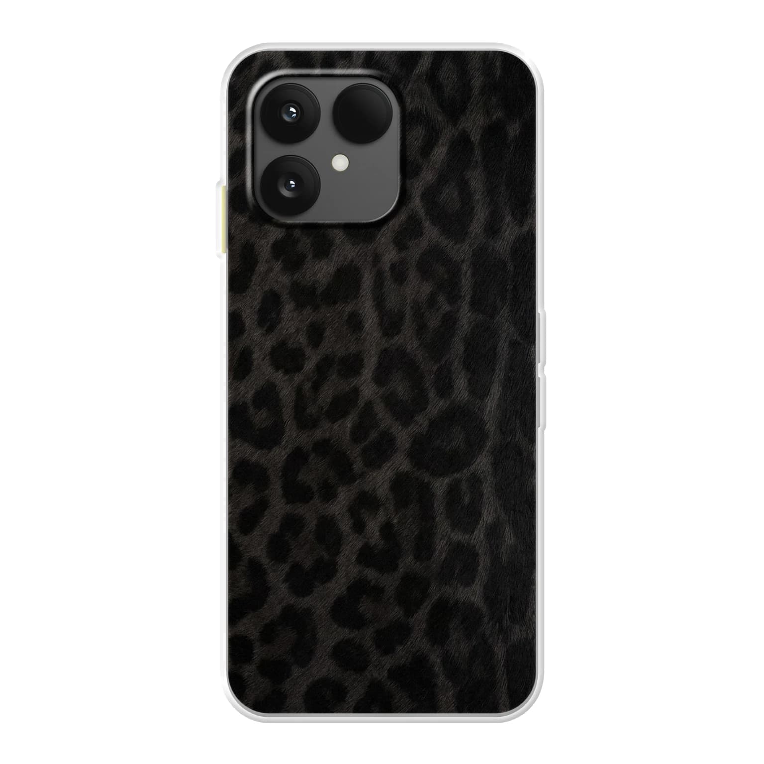 Transparent mjukt skal med namn för Fairphone 6 - Motiv: Black Tonal Leopard Design (tryckt design)