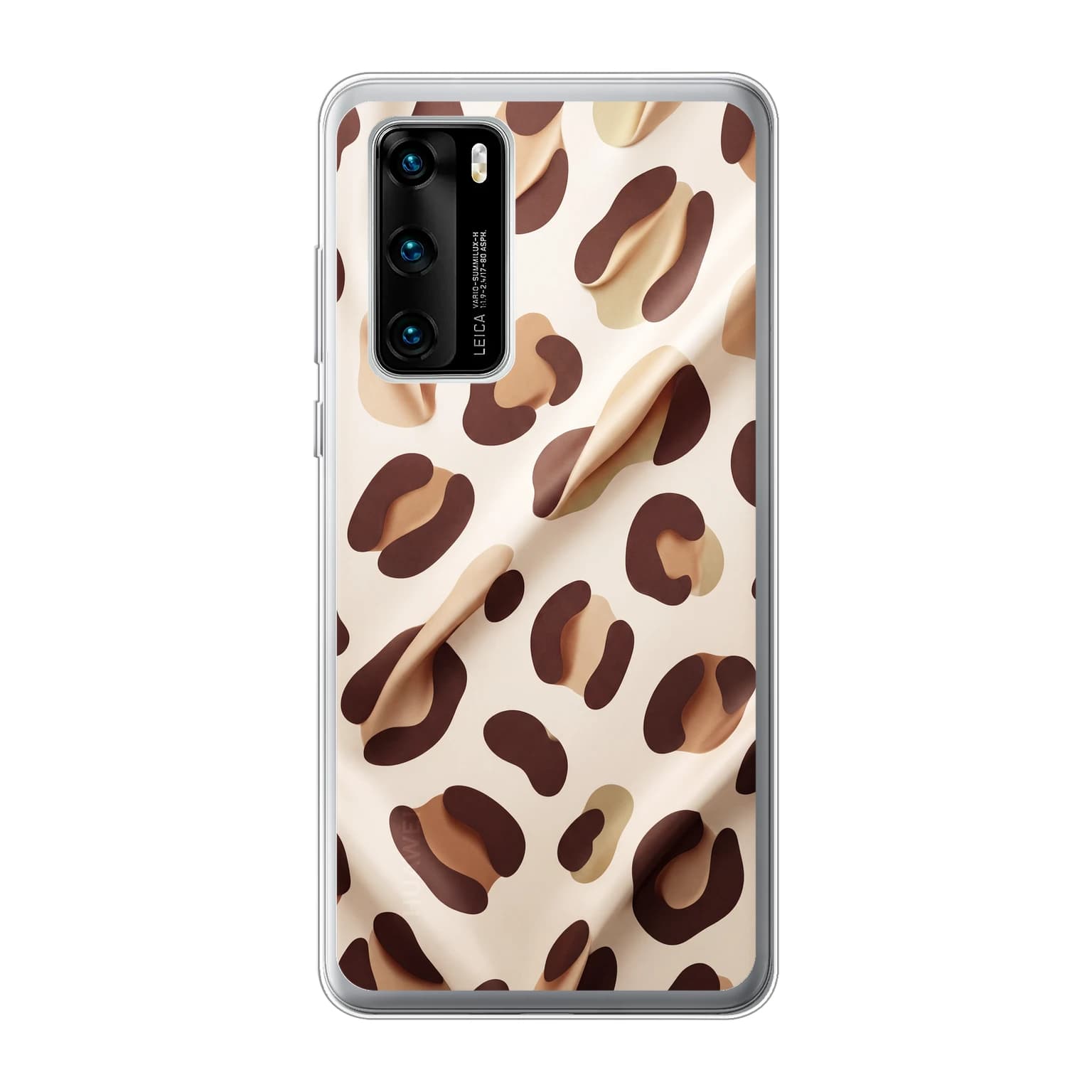 Transparent mjukt skal med namn för Huawei P40 - Motiv: Cream and Brown Leopard Print Design (tryckt design)