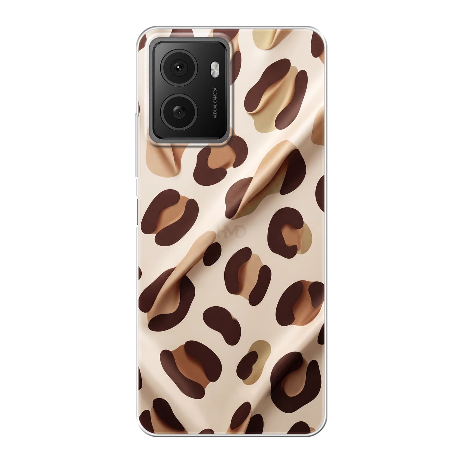 Transparent mjukt skal med namn för HMD Pulse Pro - Motiv: Cream and Brown Leopard Print Design (tryckt design)