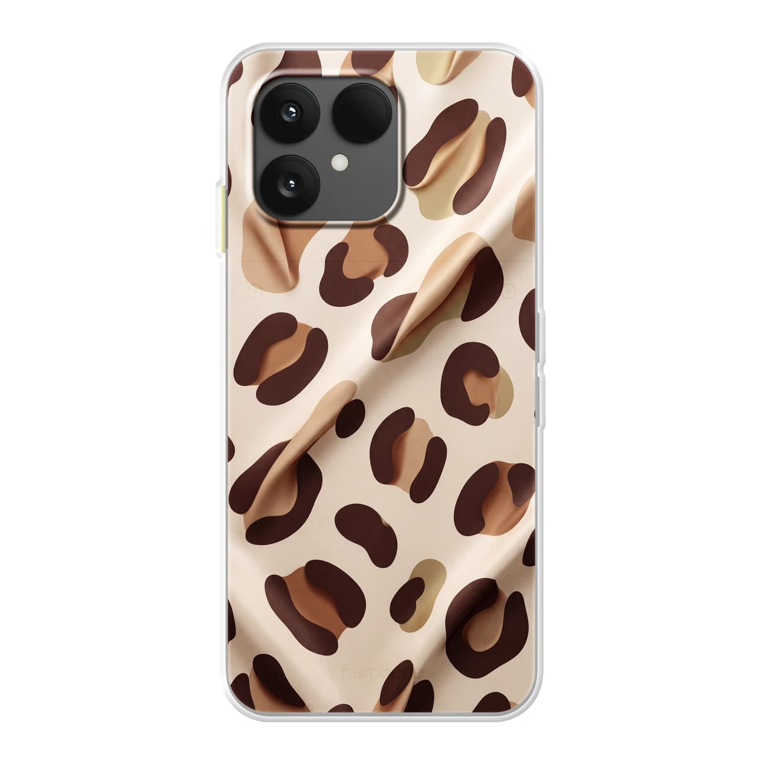 Transparent mjukt skal med namn för Fairphone 6 - Motiv: Cream and Brown Leopard Print Design (tryckt design)