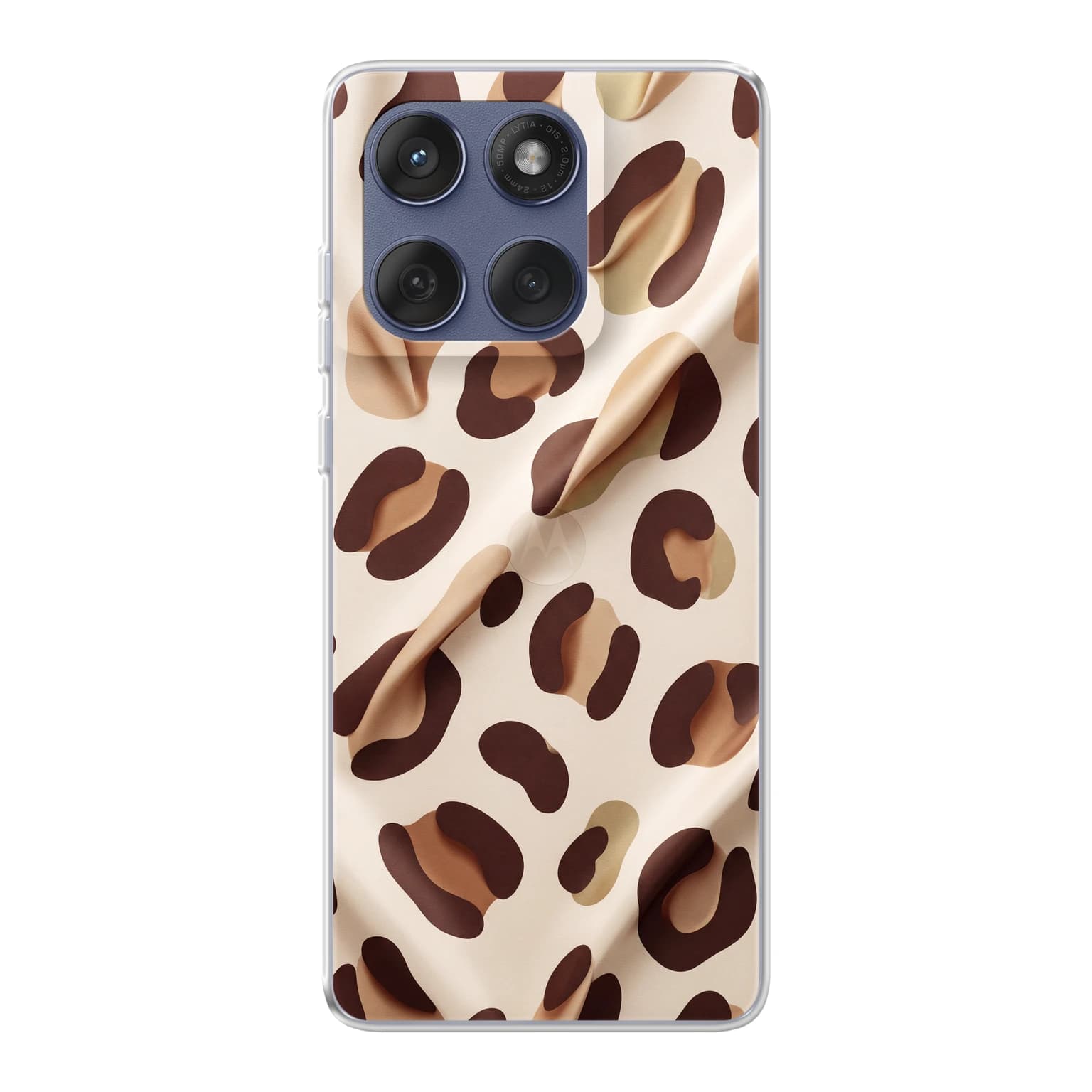 Transparent mjukt skal med namn för Motorola Edge 60 - Motiv: Cream and Brown Leopard Print Design (tryckt design)