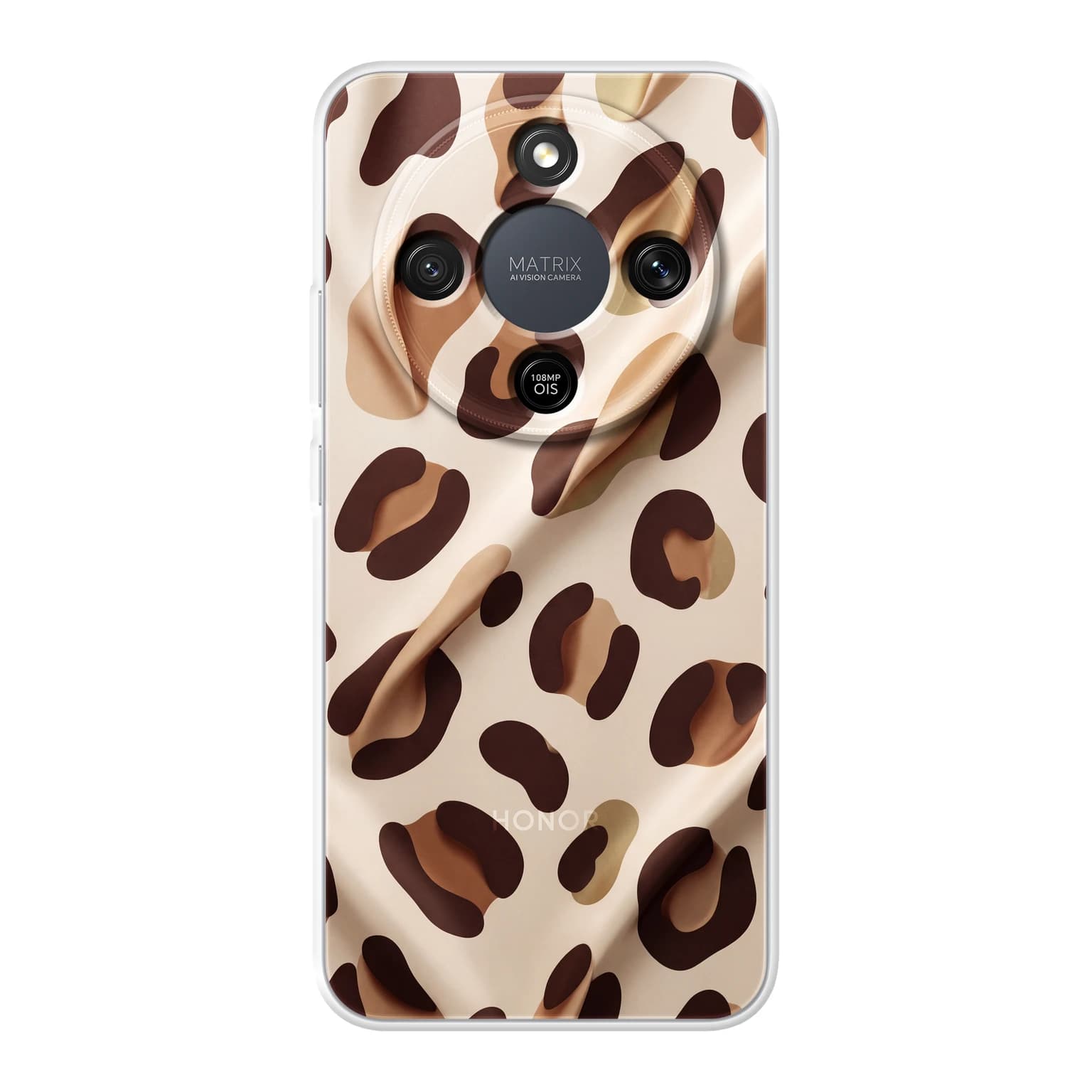 Transparent mjukt skal med namn för Honor MAGIC8 Lite - Motiv: Cream and Brown Leopard Print Design (tryckt design)