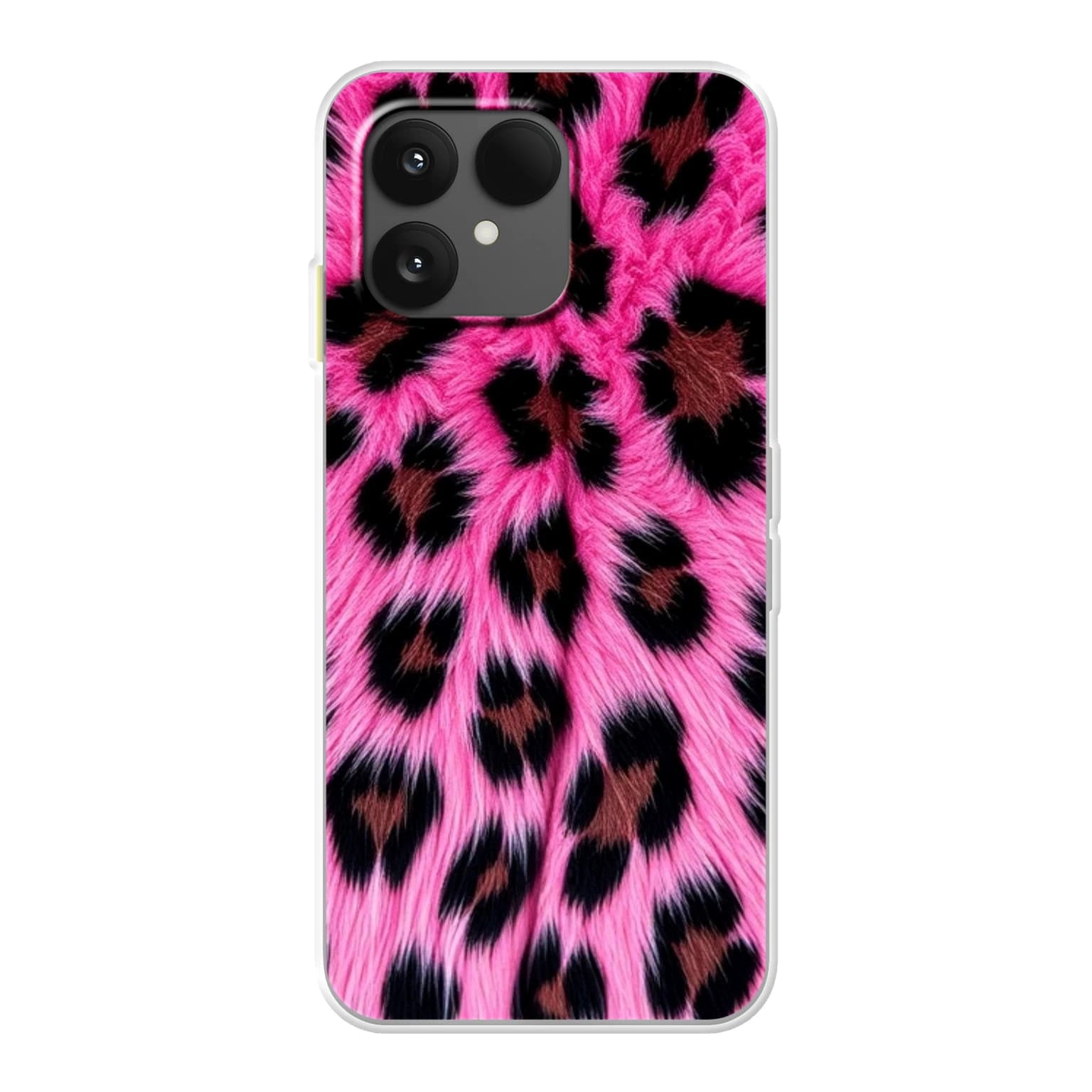 Transparent mjukt skal med namn för Fairphone 6 - Motiv: Fuchsia Leopard Luxe Design (tryckt design)