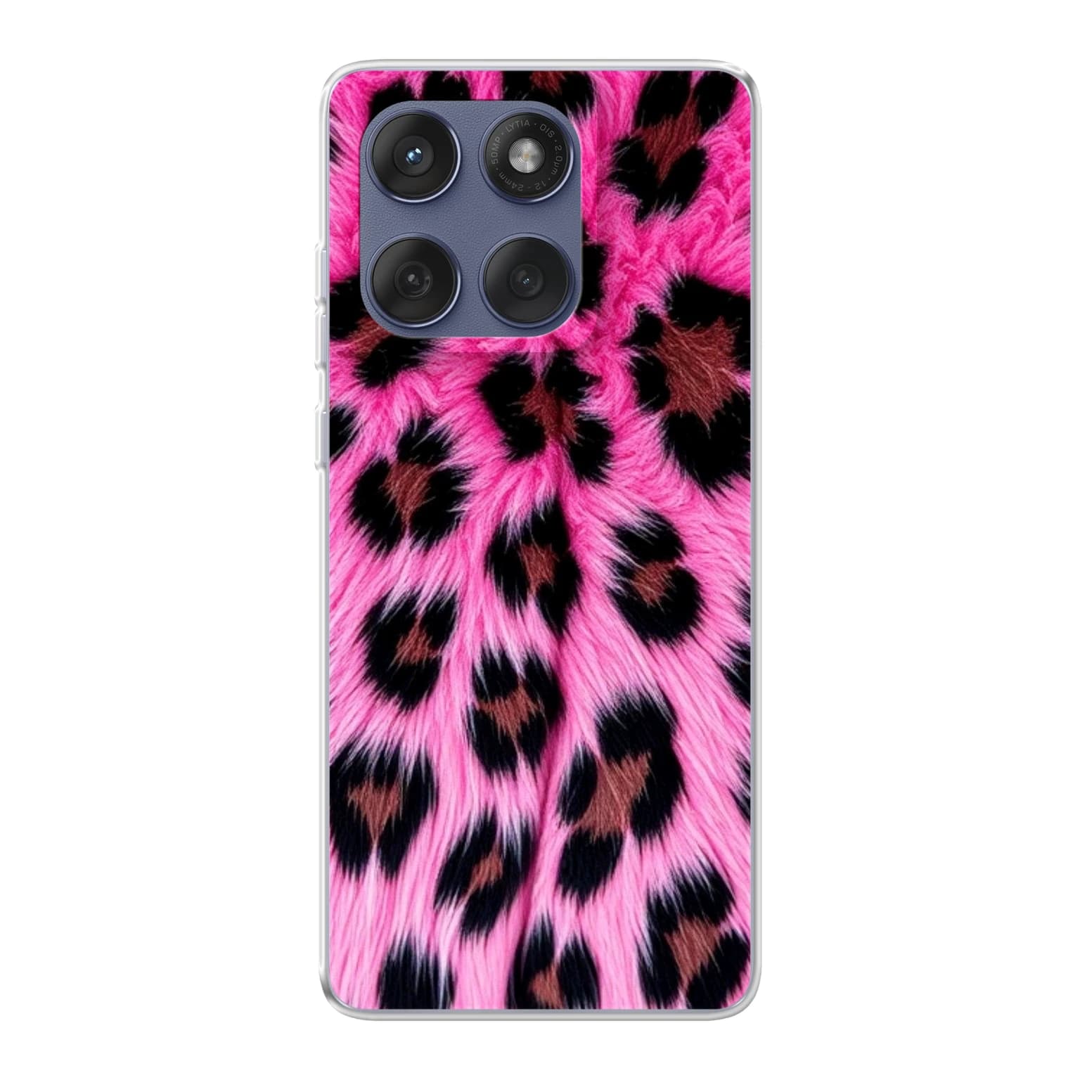 Transparent mjukt skal med namn för Motorola Edge 60 - Motiv: Fuchsia Leopard Luxe Design (tryckt design)
