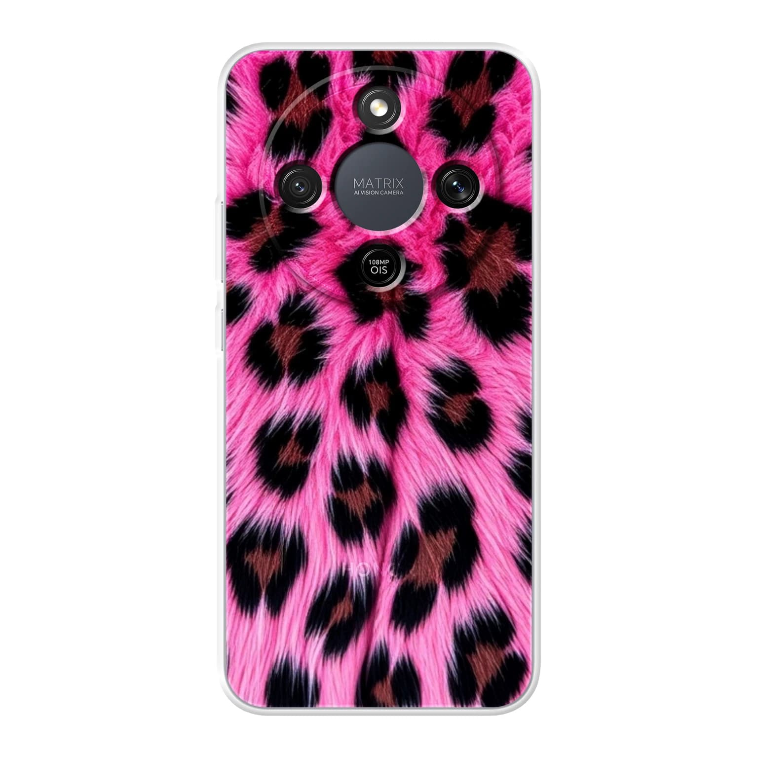 Transparent mjukt skal med namn för Honor MAGIC8 Lite - Motiv: Fuchsia Leopard Luxe Design (tryckt design)