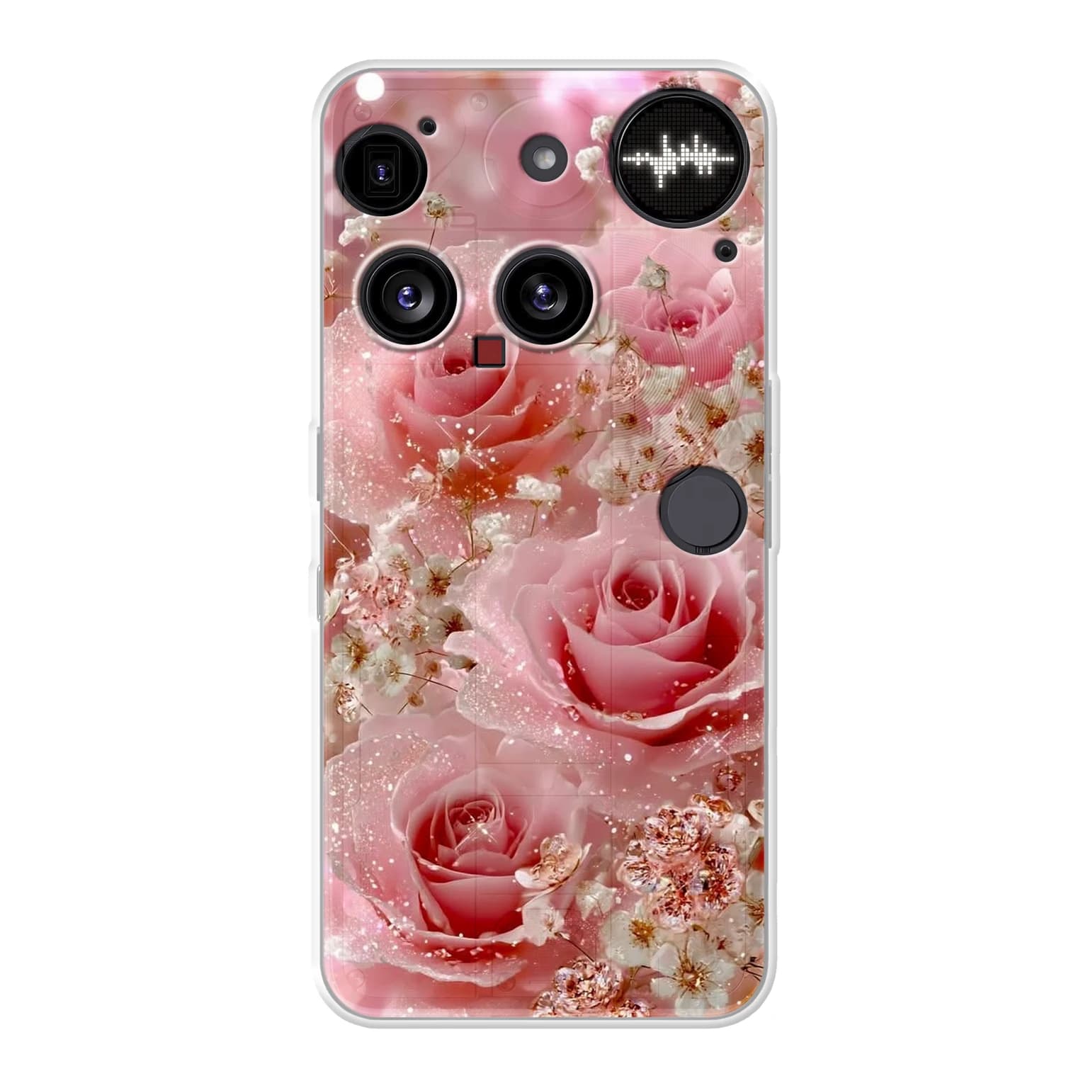 Transparent mjukt skal med namn för Nothing Phone (3) - Motiv: Enchanted Rose Shimmer Design (tryckt design)