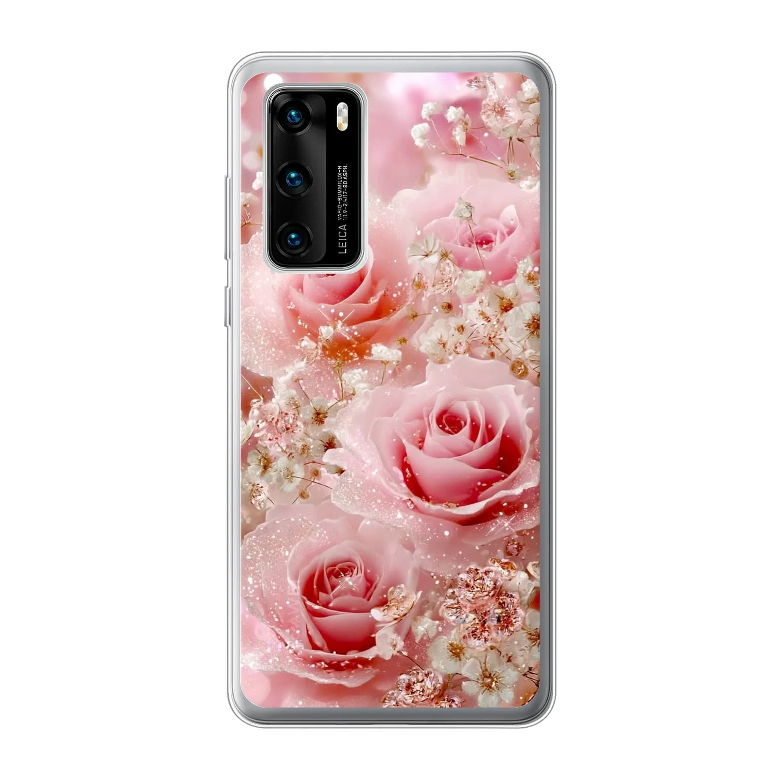 Transparent mjukt skal med namn för Huawei P40 - Motiv: Enchanted Rose Shimmer Design (tryckt design)