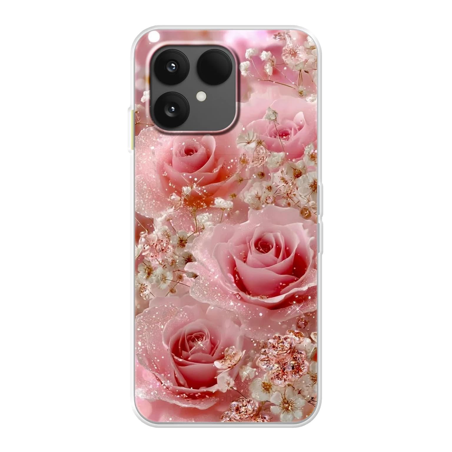 Transparent mjukt skal med namn för Fairphone 6 - Motiv: Enchanted Rose Shimmer Design (tryckt design)