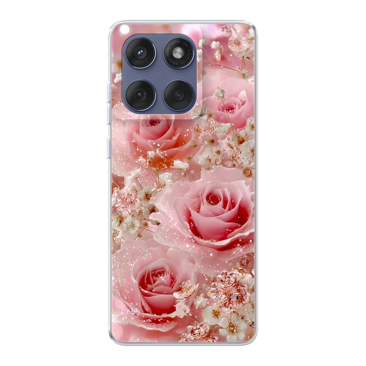 Transparent mjukt skal med namn för Motorola Edge 60 - Motiv: Enchanted Rose Shimmer Design (tryckt design)