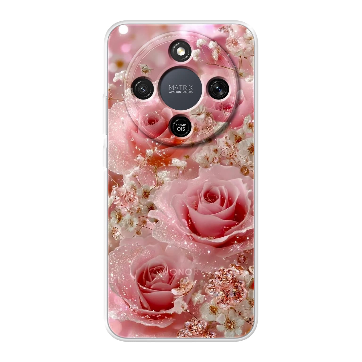 Transparent mjukt skal med namn för Honor MAGIC8 Lite - Motiv: Enchanted Rose Shimmer Design (tryckt design)