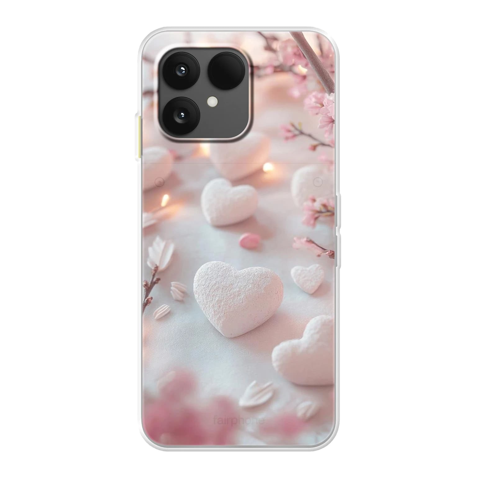 Transparent mjukt skal med namn för Fairphone 6 - Motiv: Sweetheart Blossom Design (tryckt design)
