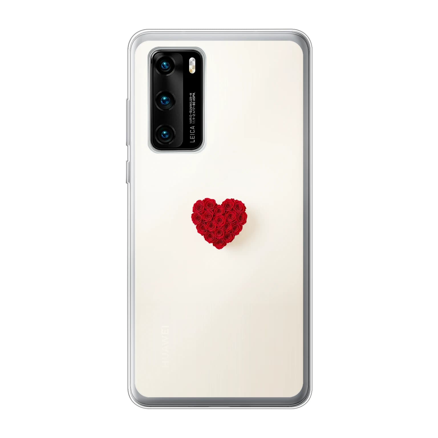 Transparent mjukt skal med namn för Huawei P40 - Motiv: Red Rose Heart Design (tryckt design)