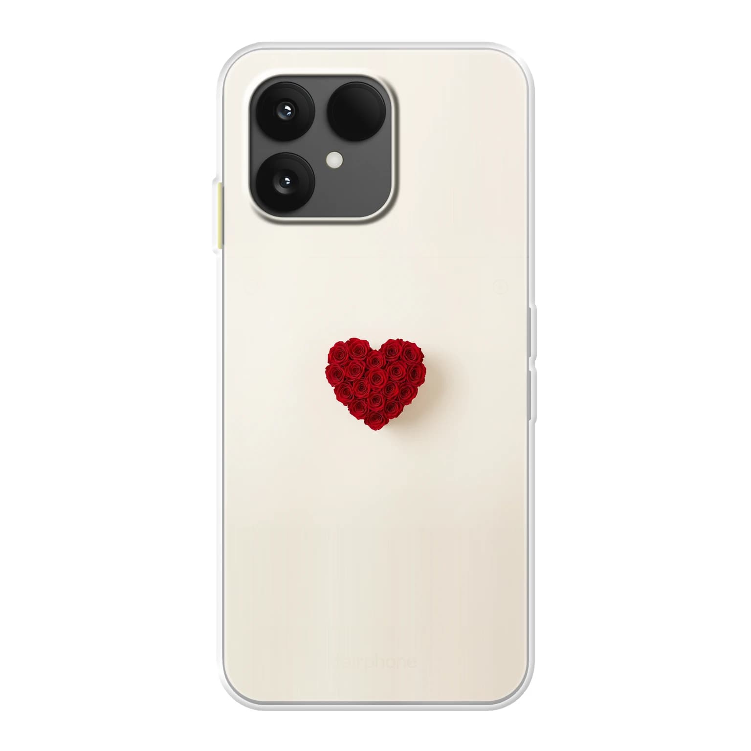 Transparent mjukt skal med namn för Fairphone 6 - Motiv: Red Rose Heart Design (tryckt design)