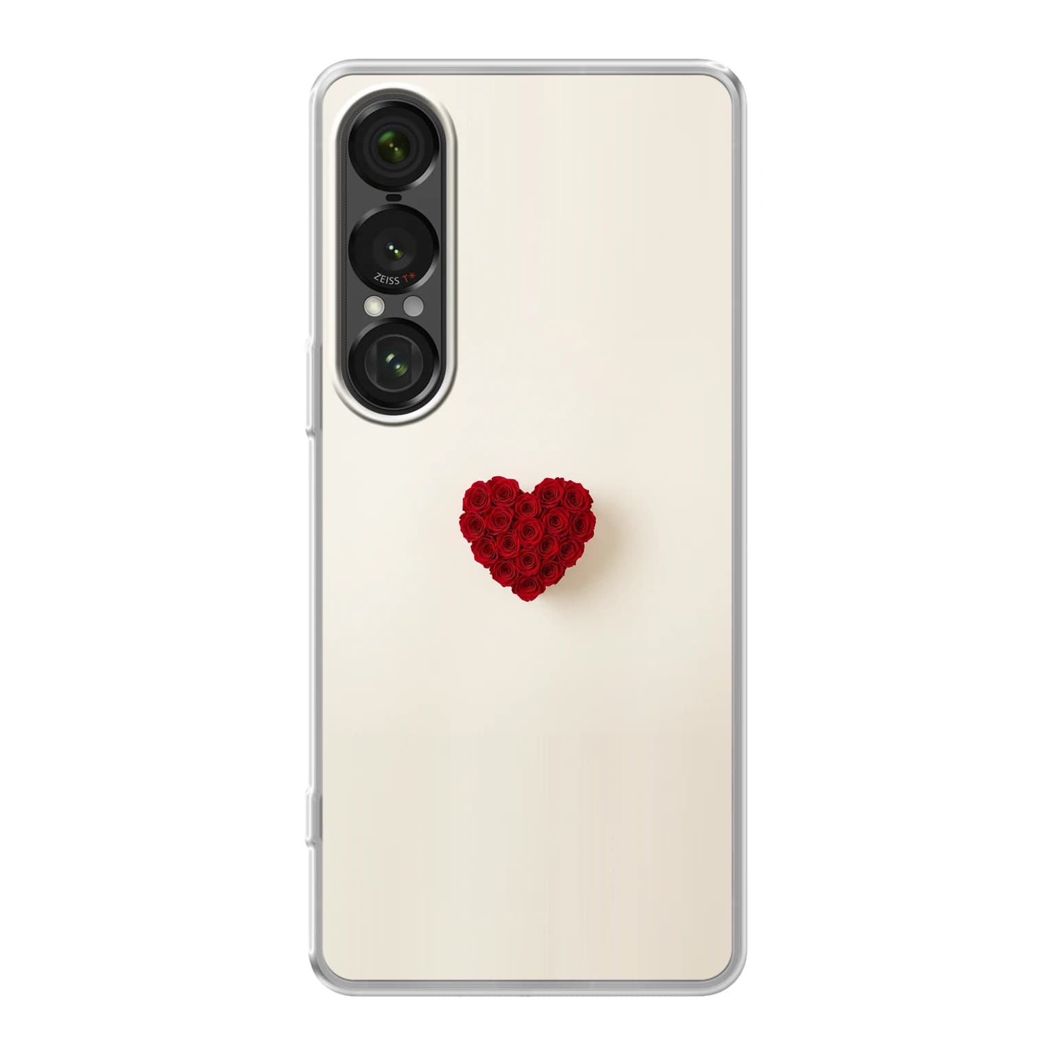 Transparent mjukt skal med namn för Sony Xperia 1 VII - Motiv: Red Rose Heart Design (tryckt design)