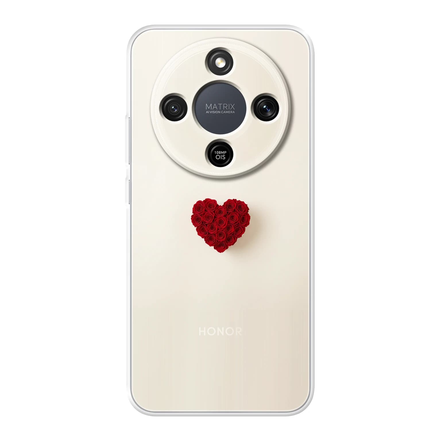 Transparent mjukt skal med namn för Honor MAGIC8 Lite - Motiv: Red Rose Heart Design (tryckt design)