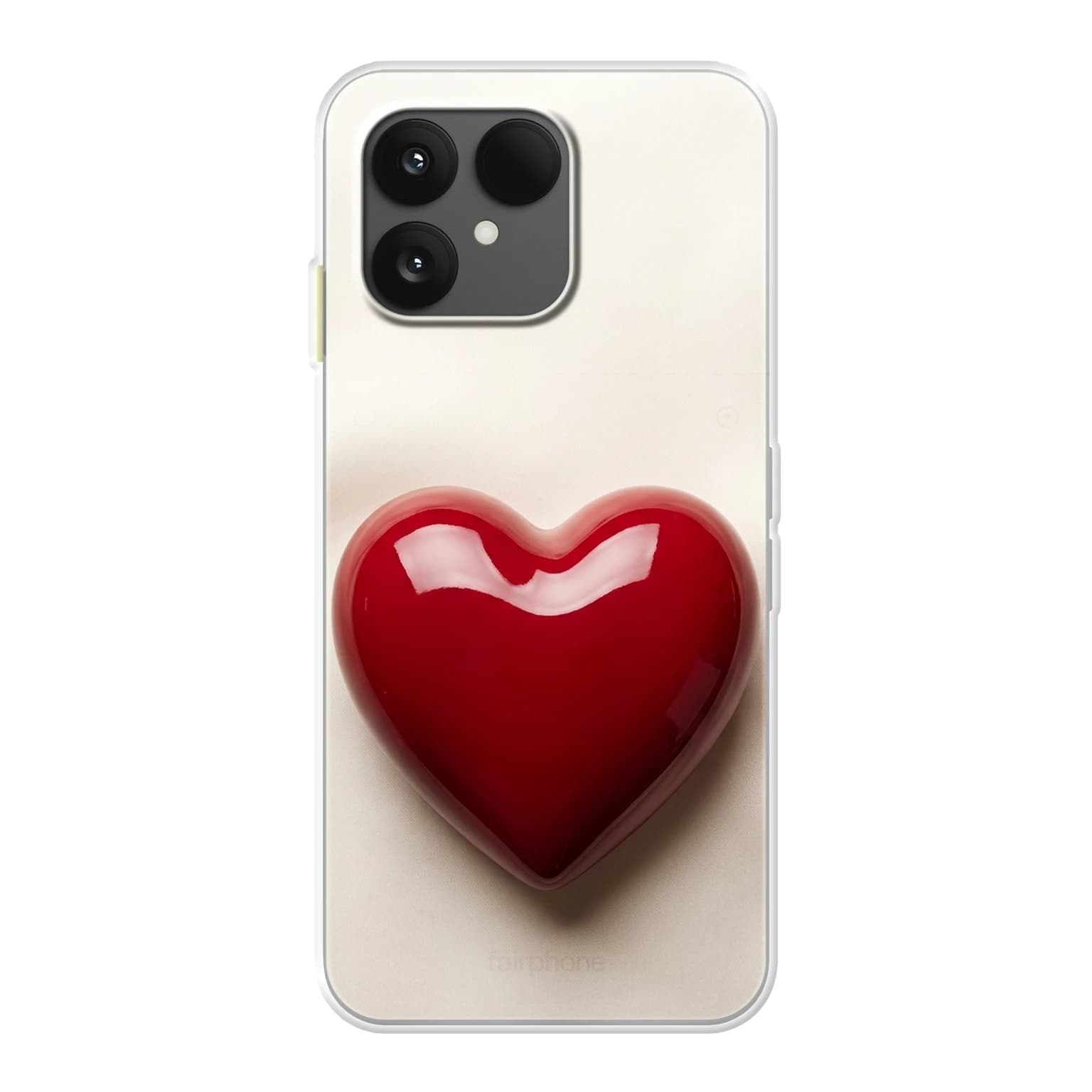 Transparent mjukt skal med namn för Fairphone 6 - Motiv: Red Patent Heart Design (tryckt design)