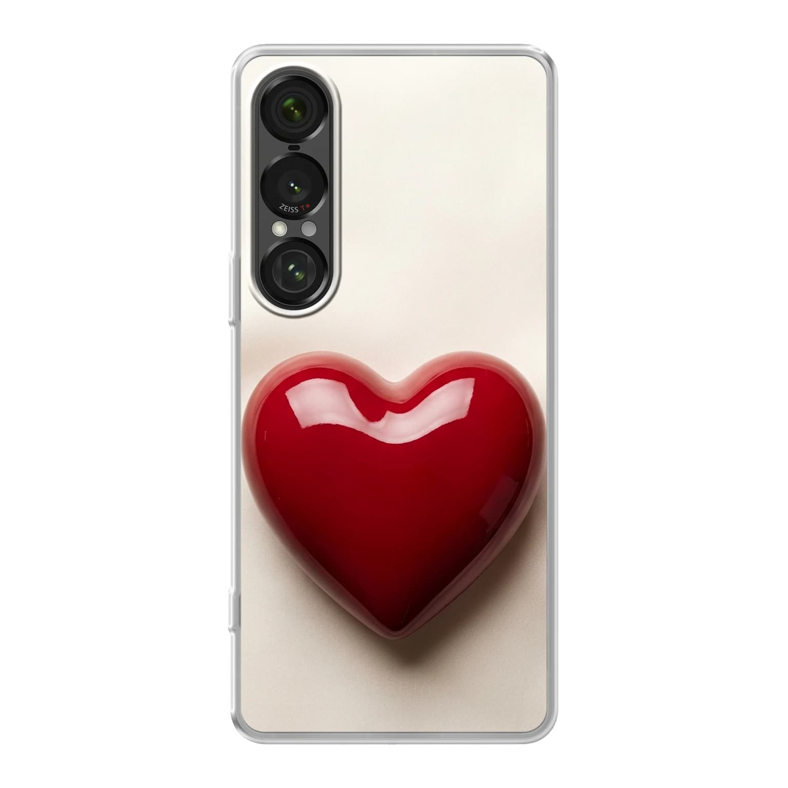 Transparent mjukt skal med namn för Sony Xperia 1 VII - Motiv: Red Patent Heart Design (tryckt design)