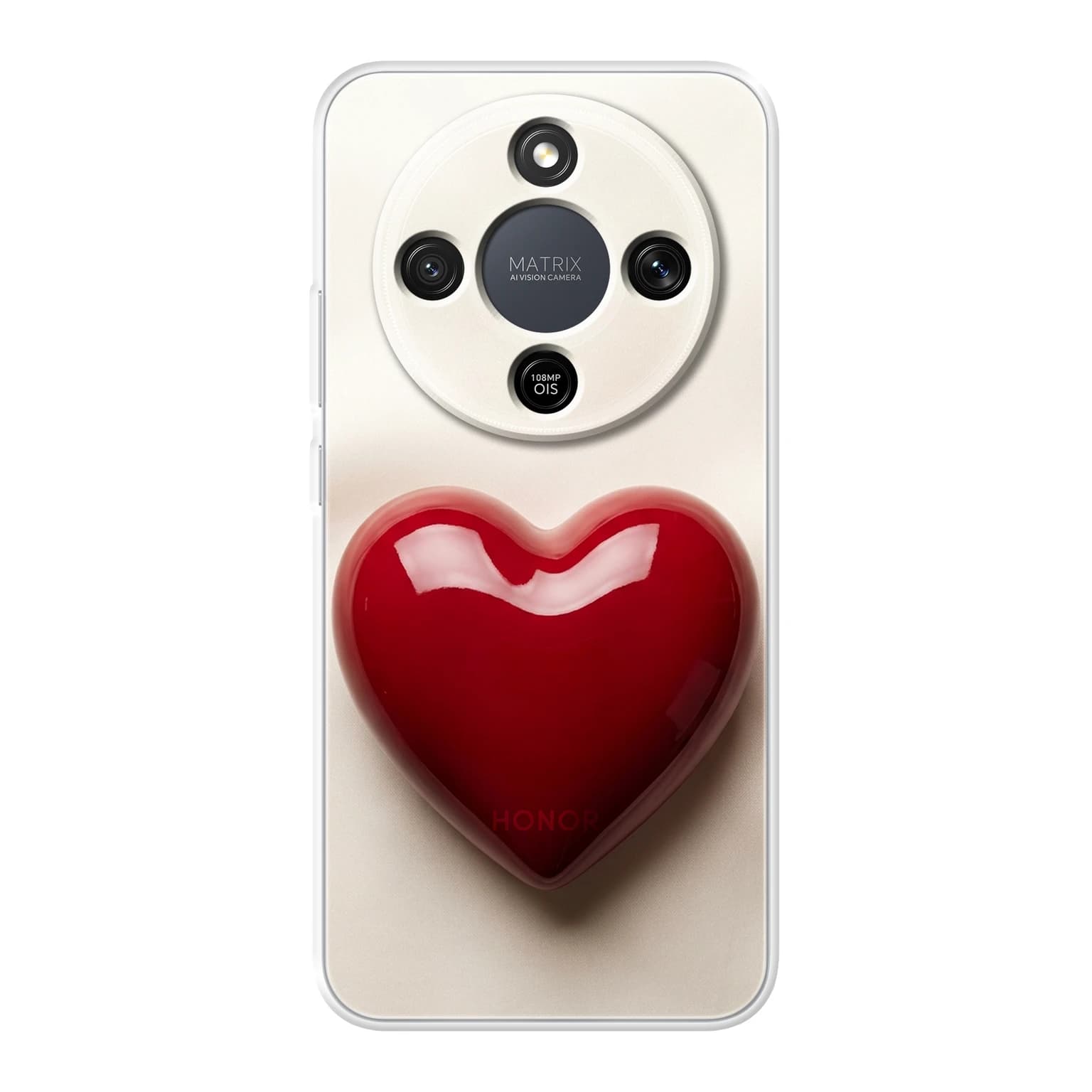Transparent mjukt skal med namn för Honor MAGIC8 Lite - Motiv: Red Patent Heart Design (tryckt design)