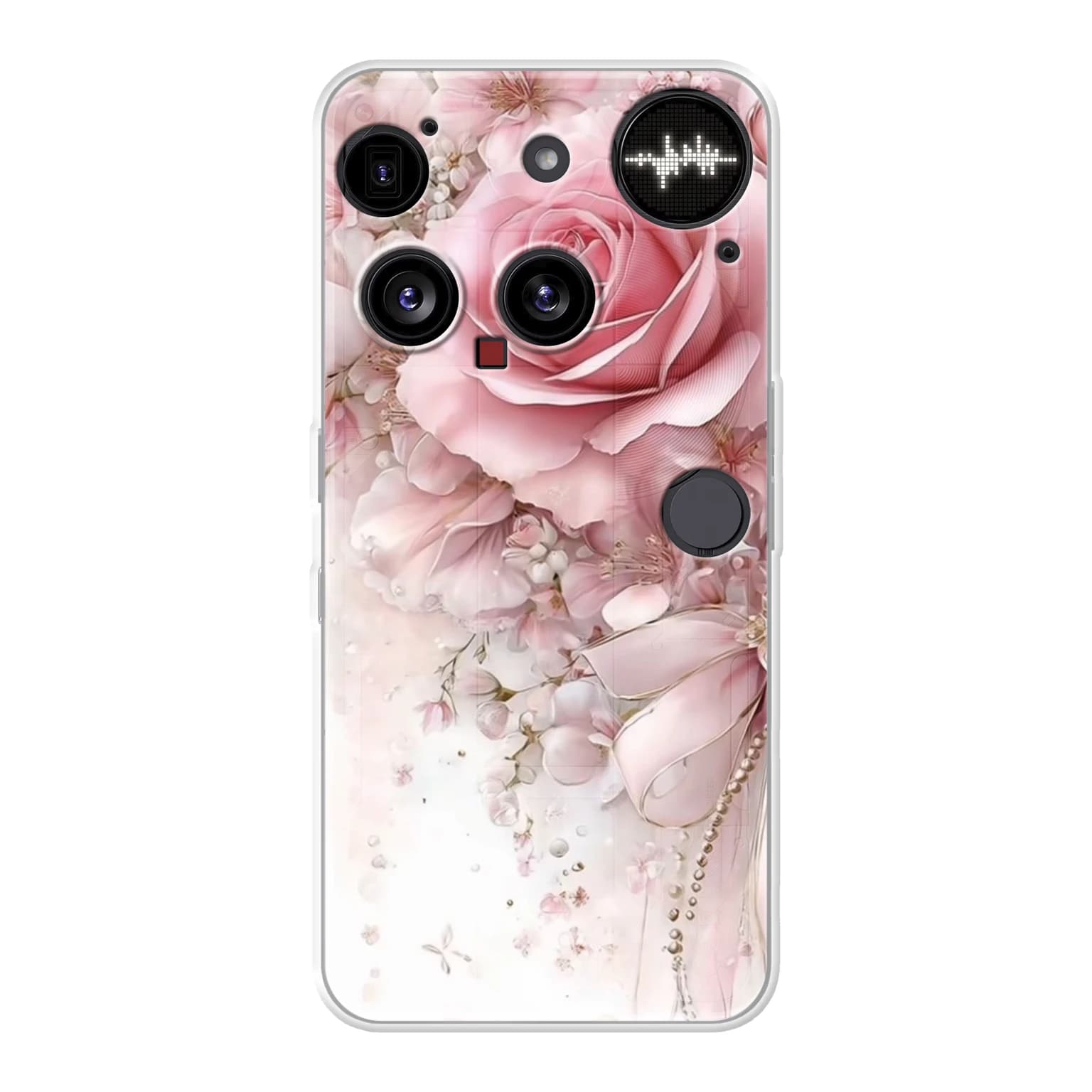 Transparent mjukt skal med namn för Nothing Phone (3) - Motiv: Blushing Rose Pearl Bow Design (tryckt design)