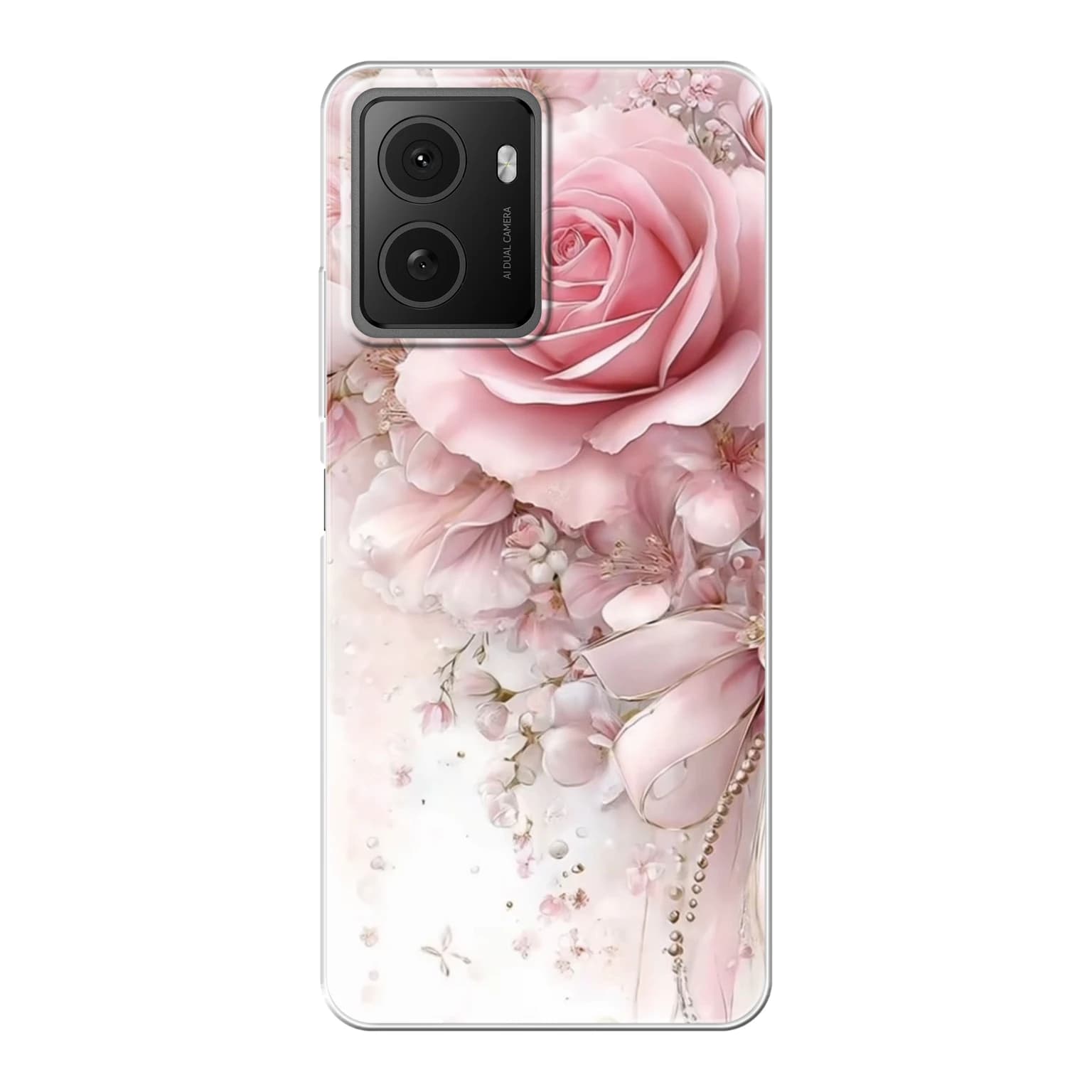 Transparent mjukt skal med namn för HMD Pulse Pro - Motiv: Blushing Rose Pearl Bow Design (tryckt design)