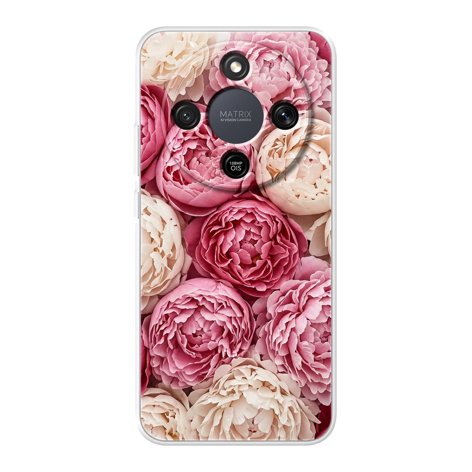 Transparent mjukt skal med namn för Honor MAGIC8 Lite - Motiv: Peony Design (tryckt design)