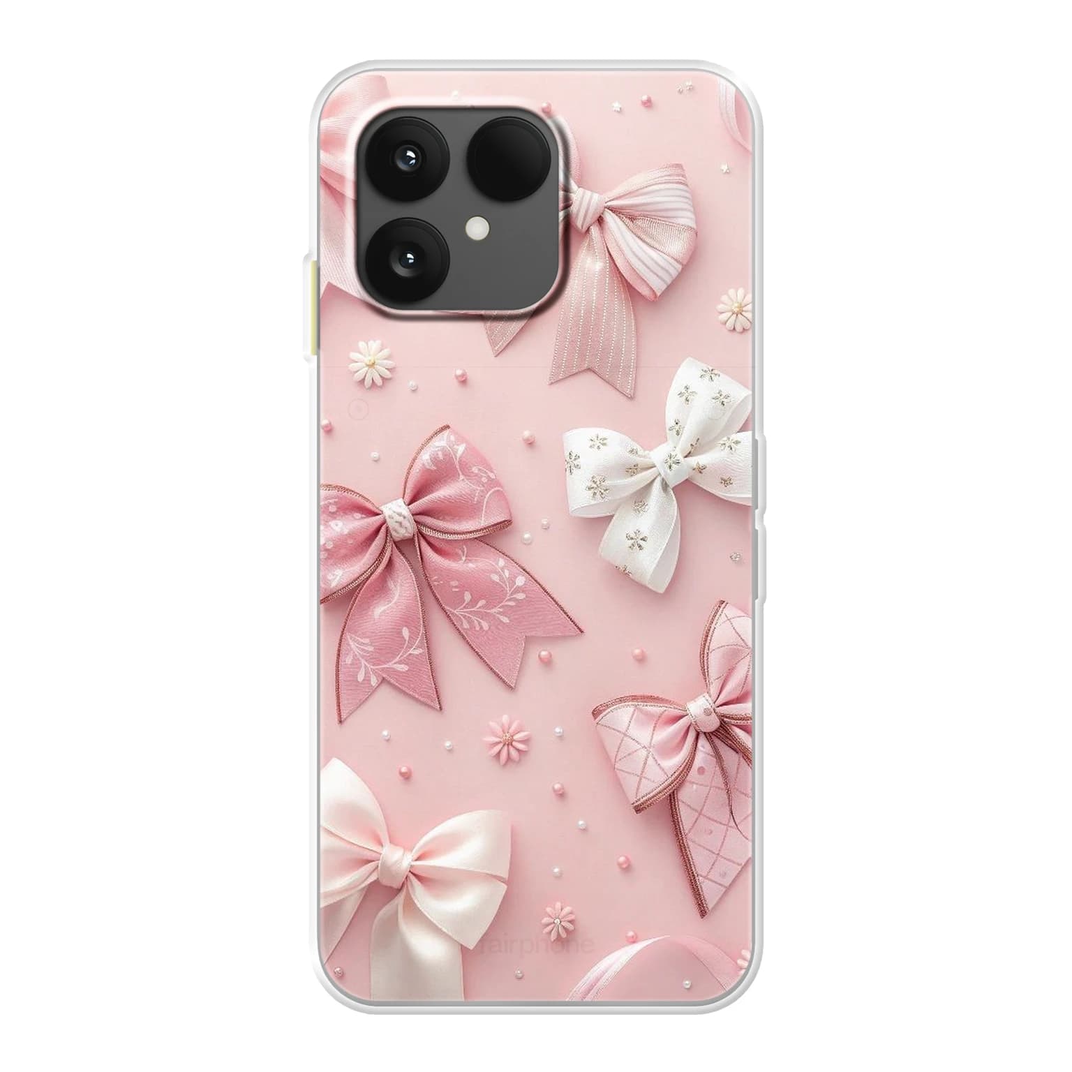 Transparent mjukt skal med namn för Fairphone 6 - Motiv: Blushing Bows Pearl Design (tryckt design)