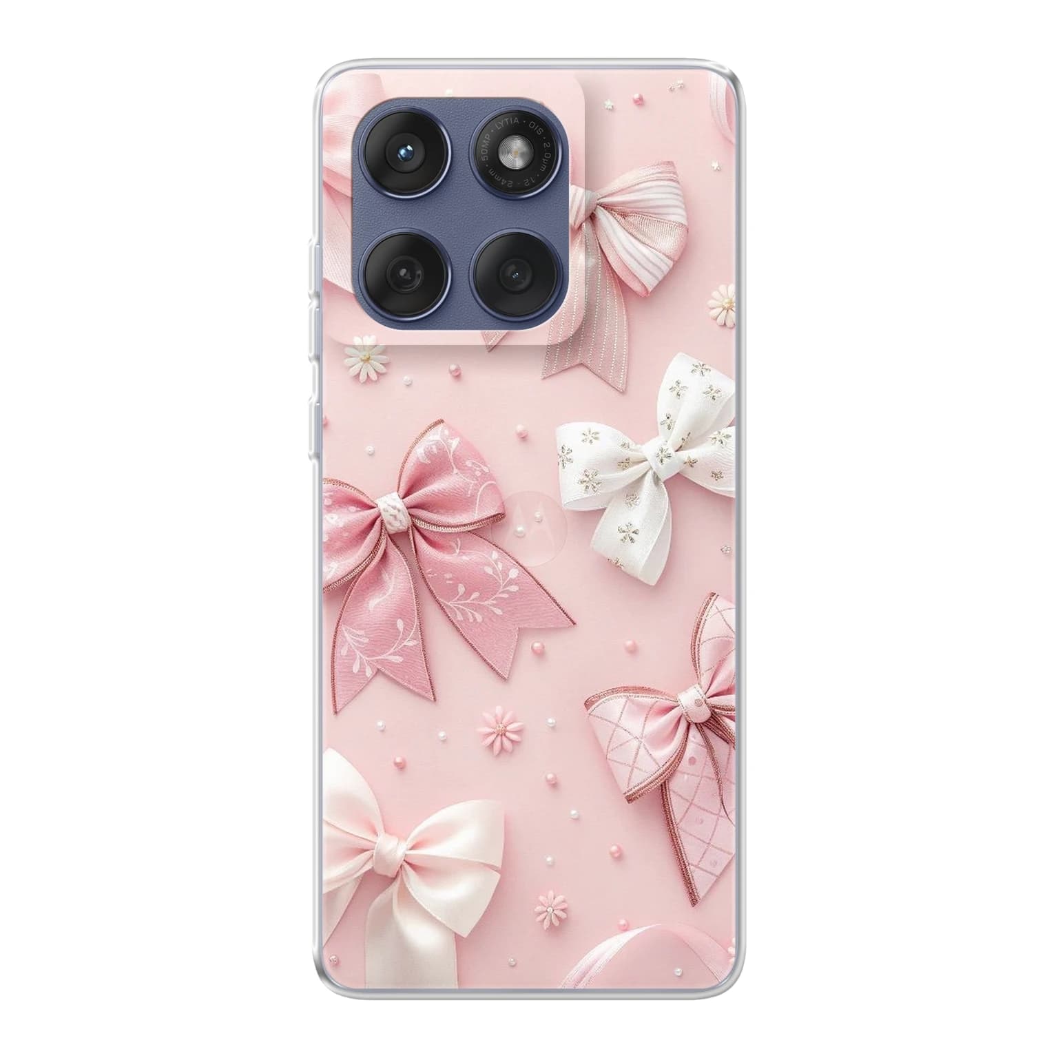 Transparent mjukt skal med namn för Motorola Edge 60 - Motiv: Blushing Bows Pearl Design (tryckt design)