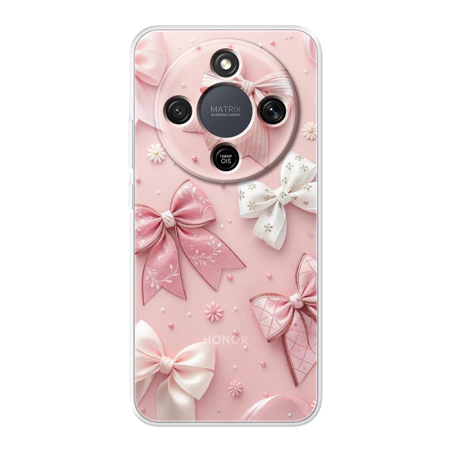 Transparent mjukt skal med namn för Honor MAGIC8 Lite - Motiv: Blushing Bows Pearl Design (tryckt design)