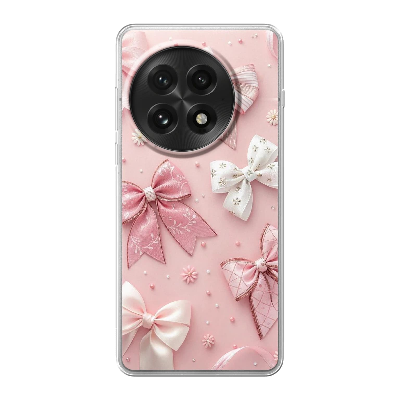 Transparent mjukt skal med namn för OnePlus 13 - Motiv: Blushing Bows Pearl Design (tryckt design)