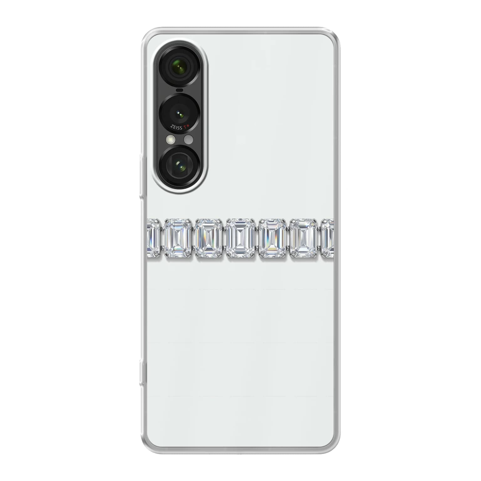 Transparent mjukt skal med namn för Sony Xperia 1 VII - Motiv: Emerald-Cut Crystal Link Design (tryckt design)
