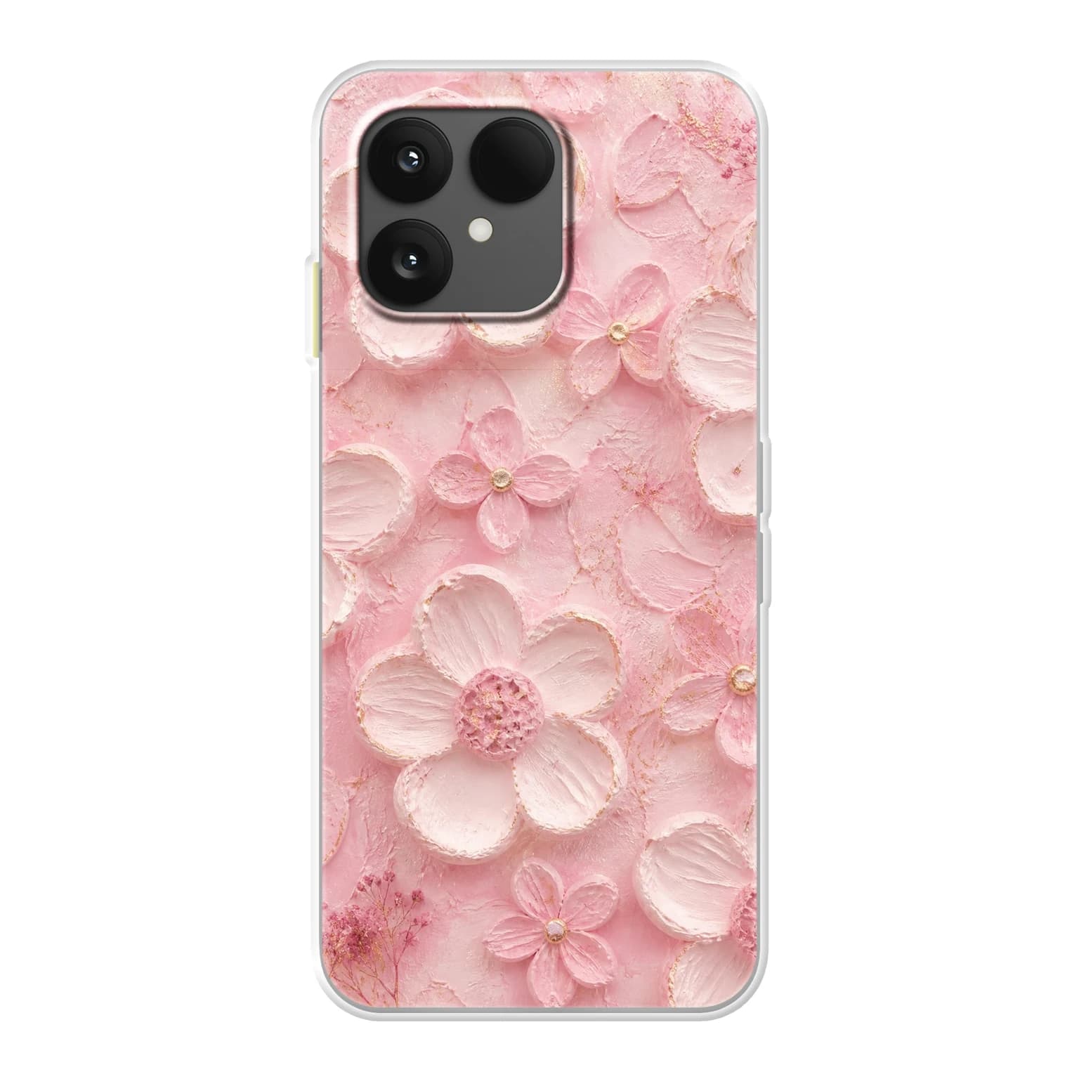 Transparent mjukt skal med namn för Fairphone 6 - Motiv: Blushing Petal Emboss Design (tryckt design)