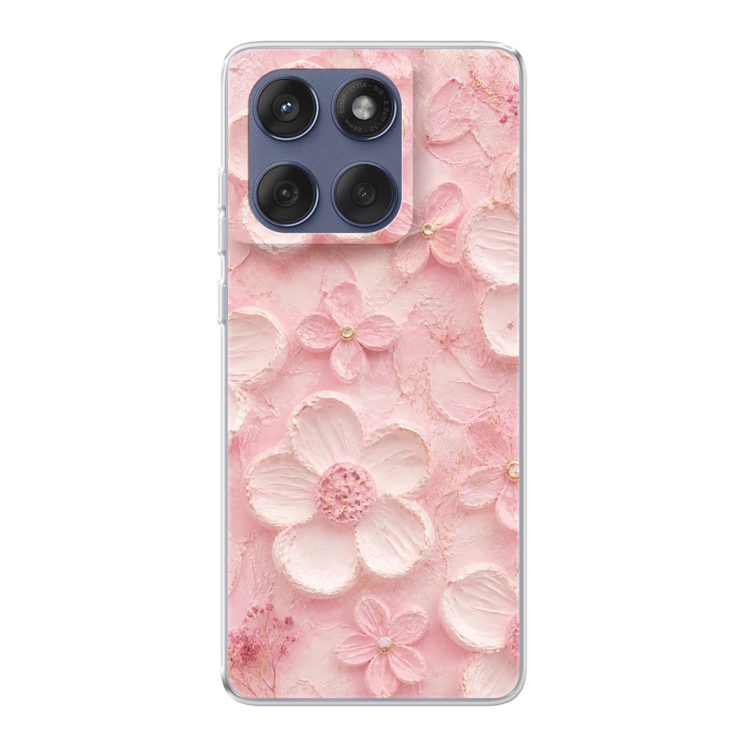 Transparent mjukt skal med namn för Motorola Edge 60 - Motiv: Blushing Petal Emboss Design (tryckt design)