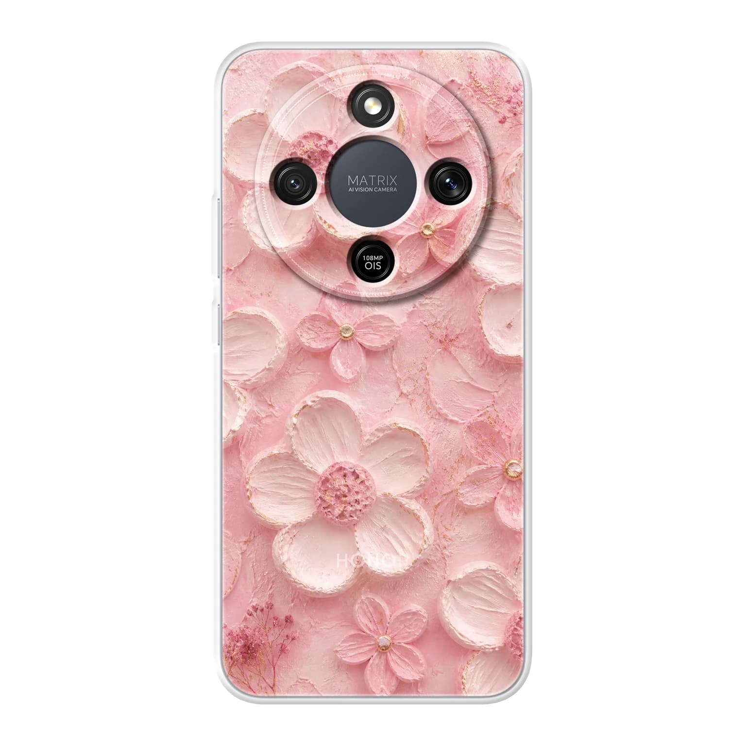 Transparent mjukt skal med namn för Honor MAGIC8 Lite - Motiv: Blushing Petal Emboss Design (tryckt design)