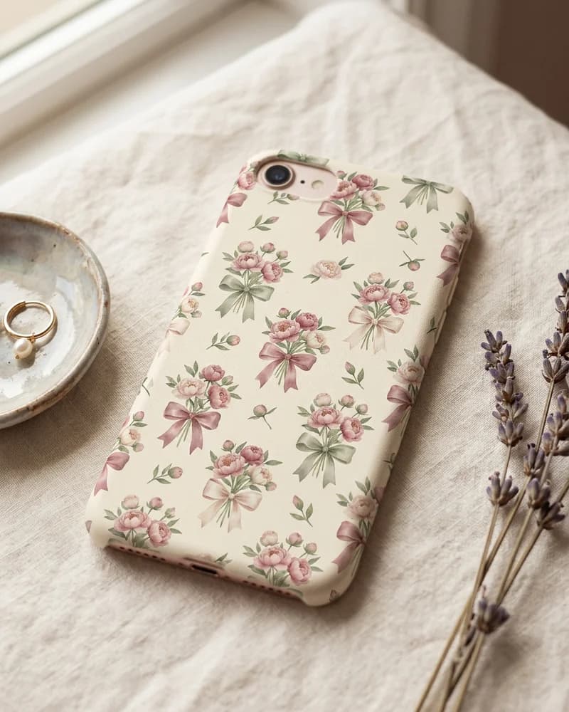Peony bow phone case